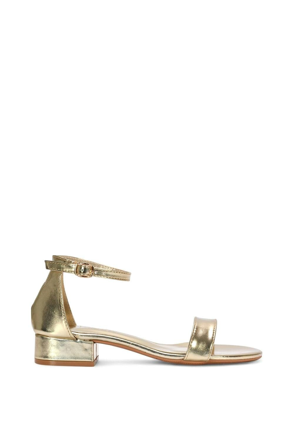 Xy London Women's Gold Low Block Heel Sandals With Ankle Strap - 5