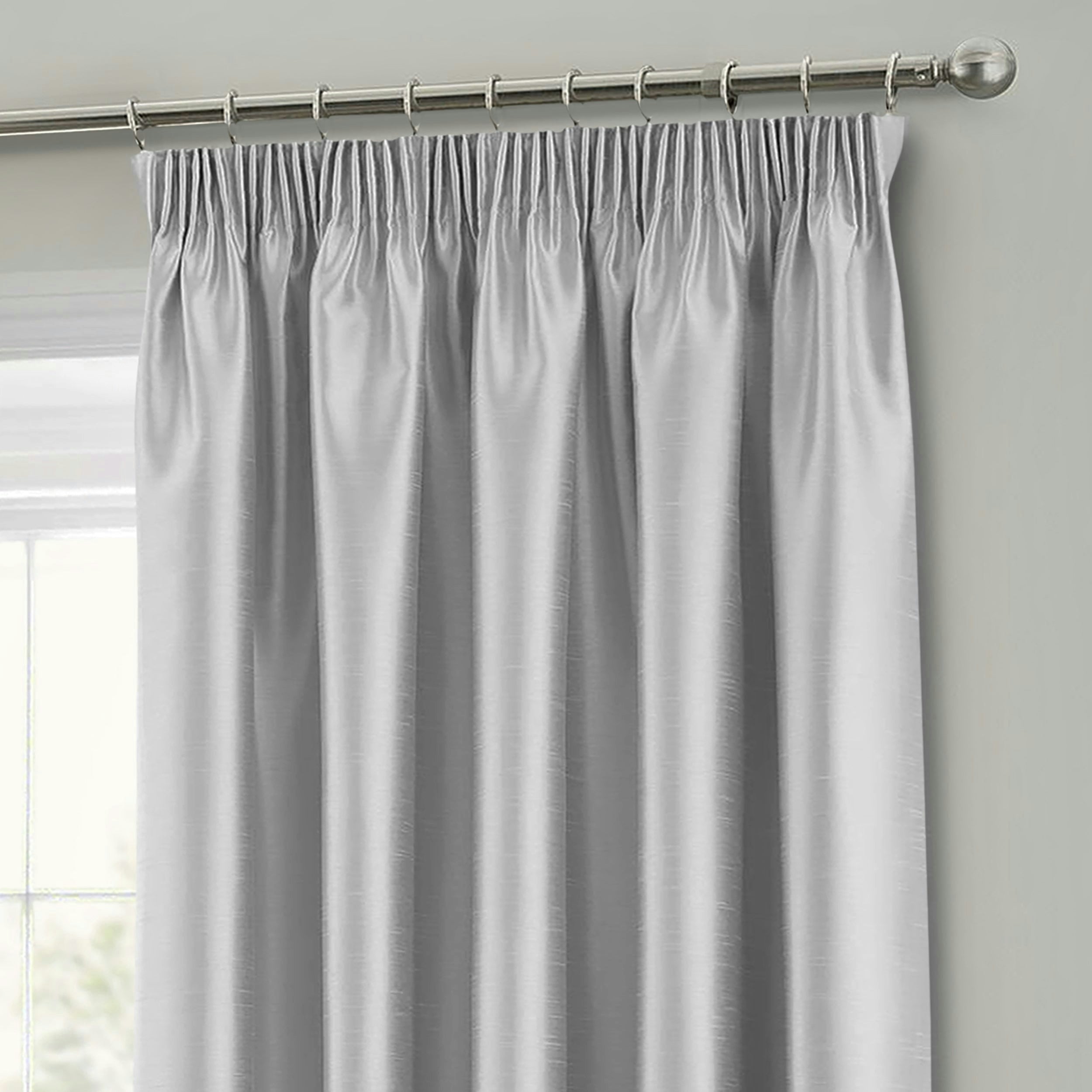 Intimates Silver Faux Silk Pencil Pleat Curtains - 117Cm X 137Cm
