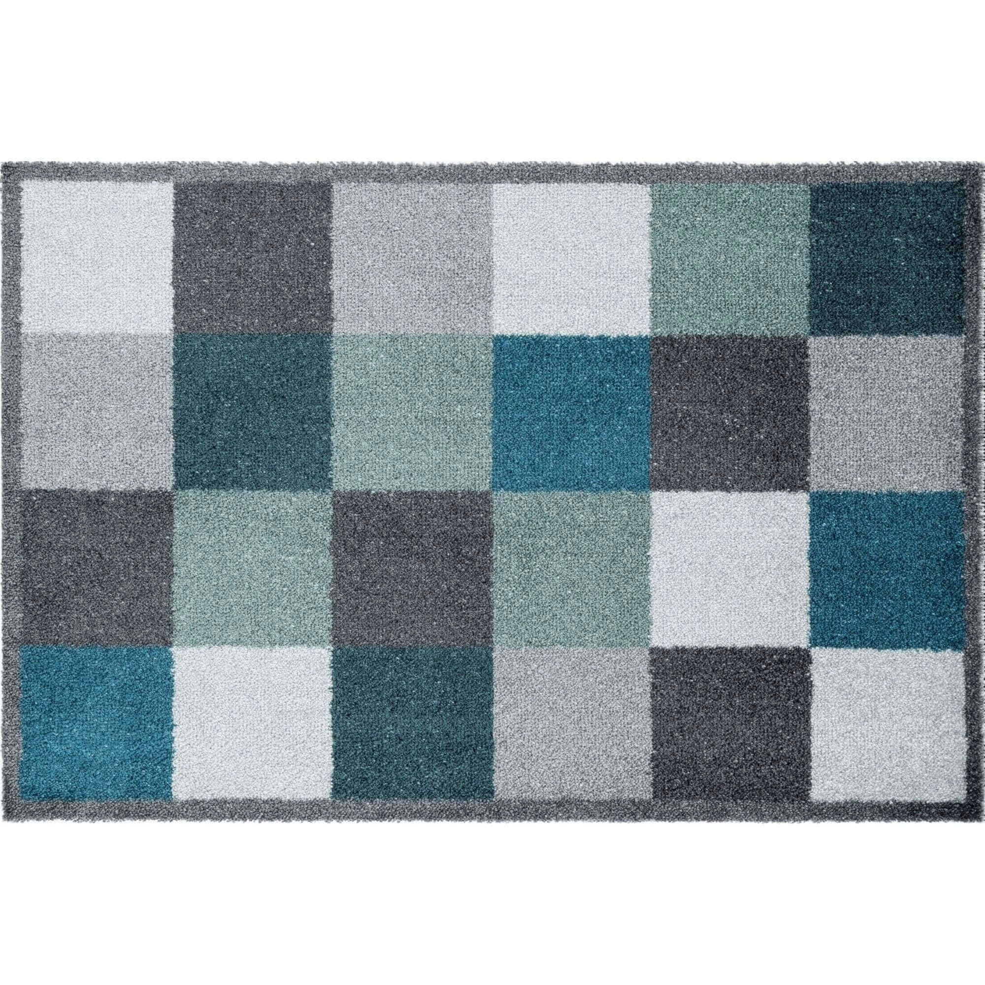 The Rugs Blue Washable Geometric Cube Mat | 50X75 Cm