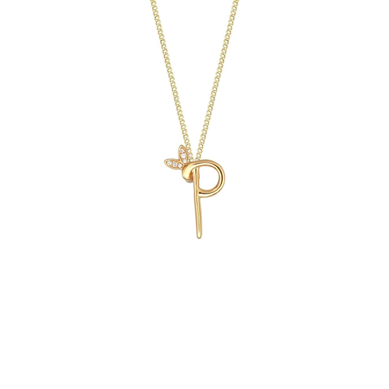 Say It With Yellow/Gold Winged Diamond Initial Necklace - P