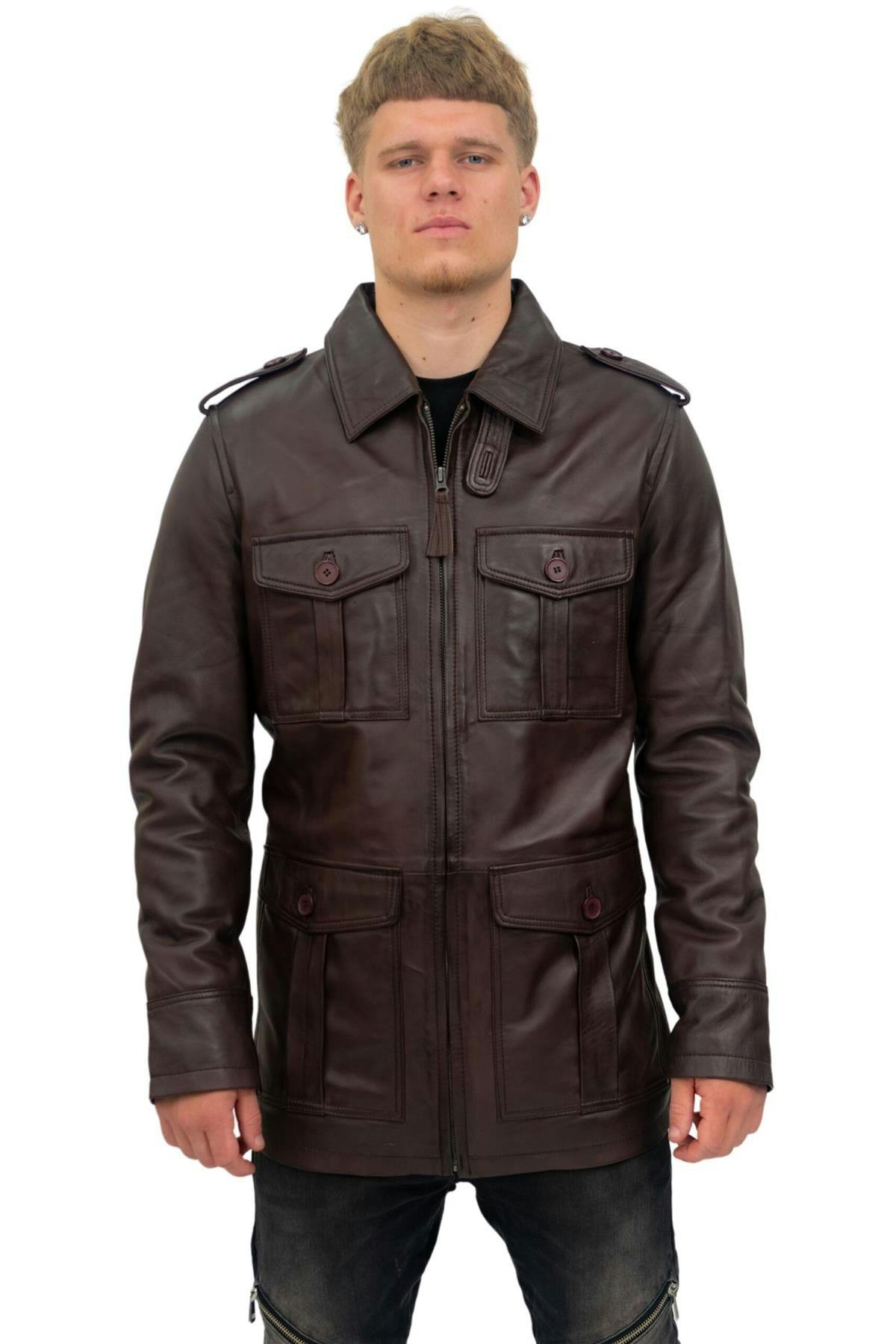 Infinity Leather Men's Brown Leather Parka Safari Coat-Mesa Verde - Uk 2XL | Eu 54 | Us 44