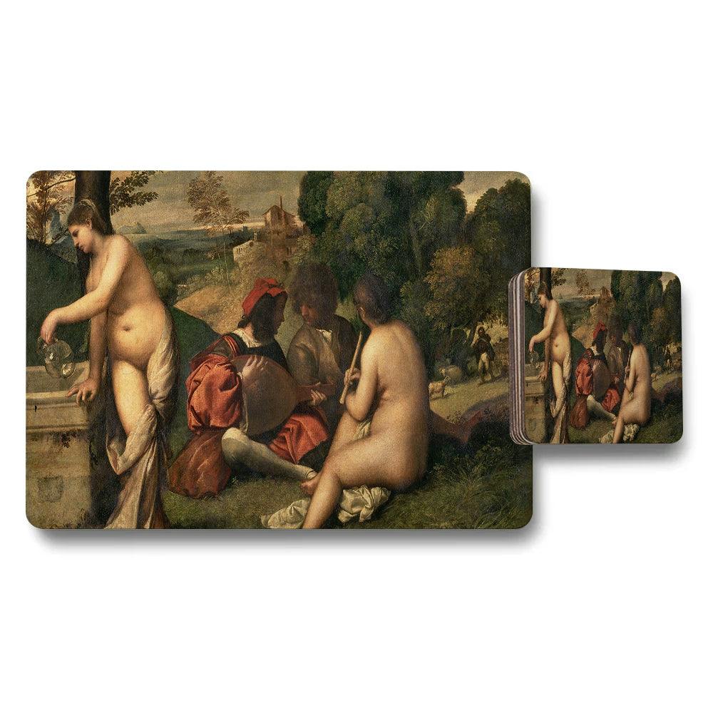 Benjamin Tate Design Placemat Coaster Set Featuring Classical Nude Figure Artwork