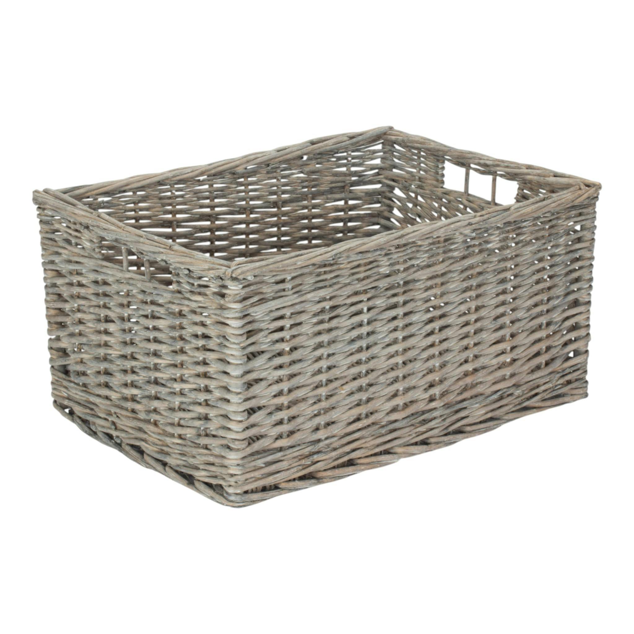 Rackhams Grey Wash Unlined Willow Storage Baskets - Large - Wicker