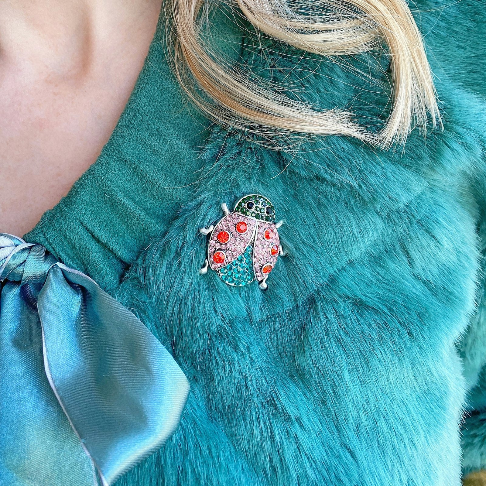 Queenmee Accessories Pink/Silver Ladybird Brooch Brooch In