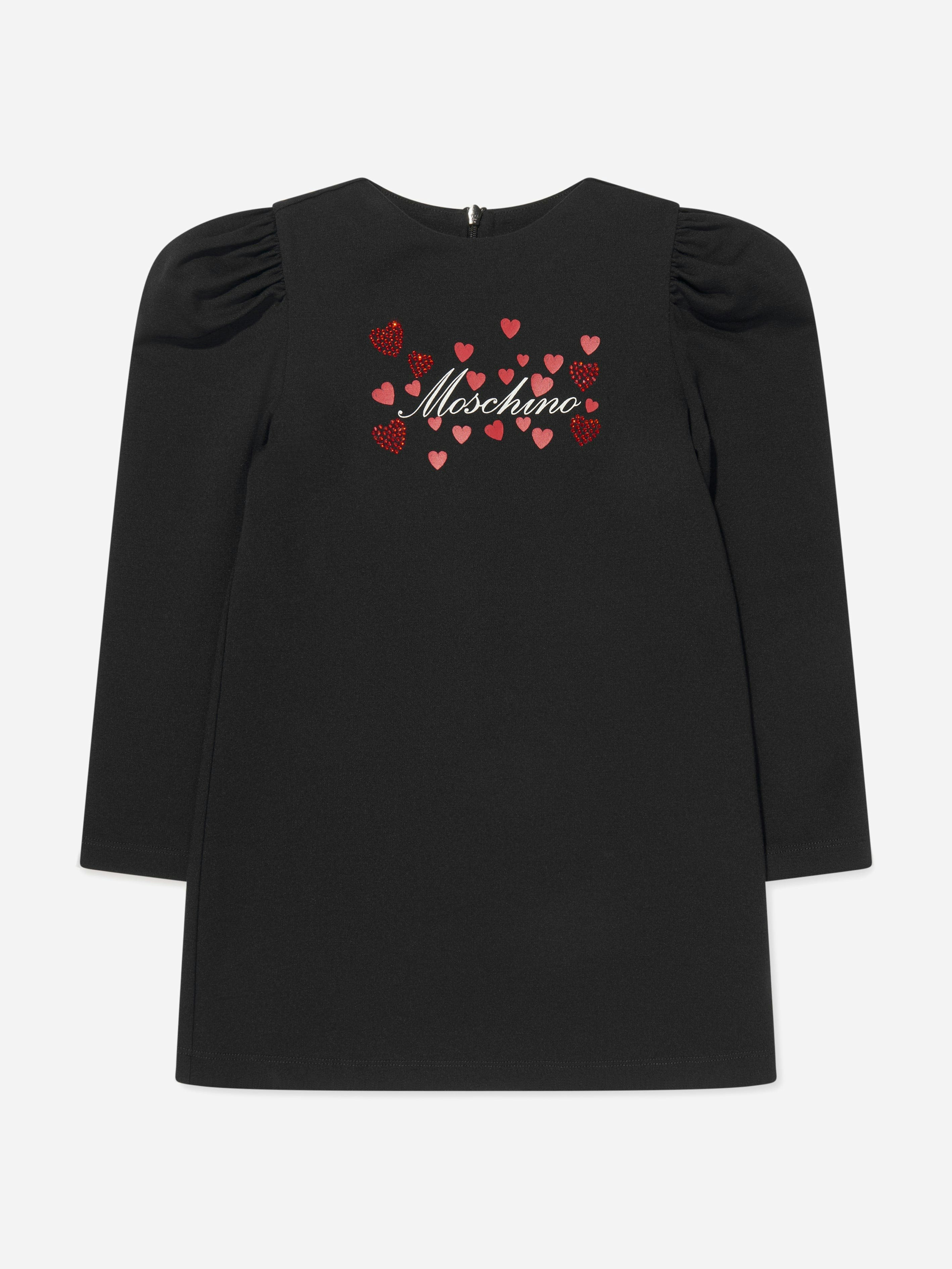 Moschino Kids Girls Black Moschino Hearts Logo Dress In - 12 Yrs