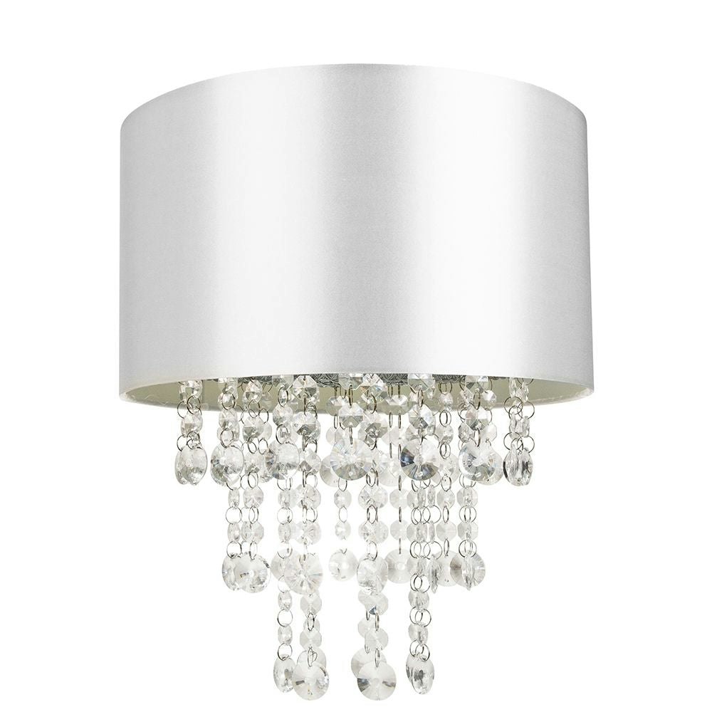 Rackhams Grey/Light Modern Satin Fabric Pendant Shade With Transparent Acrylic Droplets