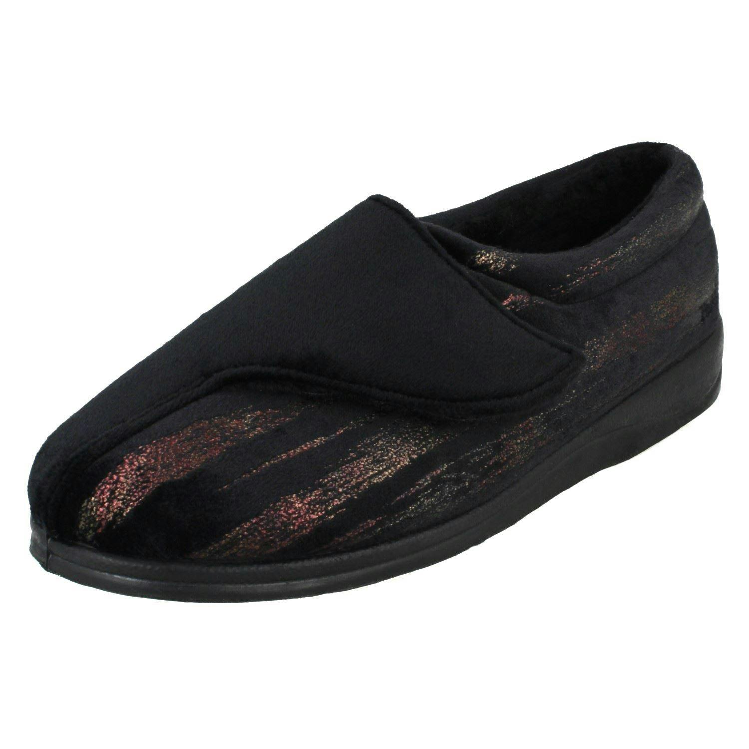Padders Women's Black 2E Fitting Slippers Hug - Uk 4