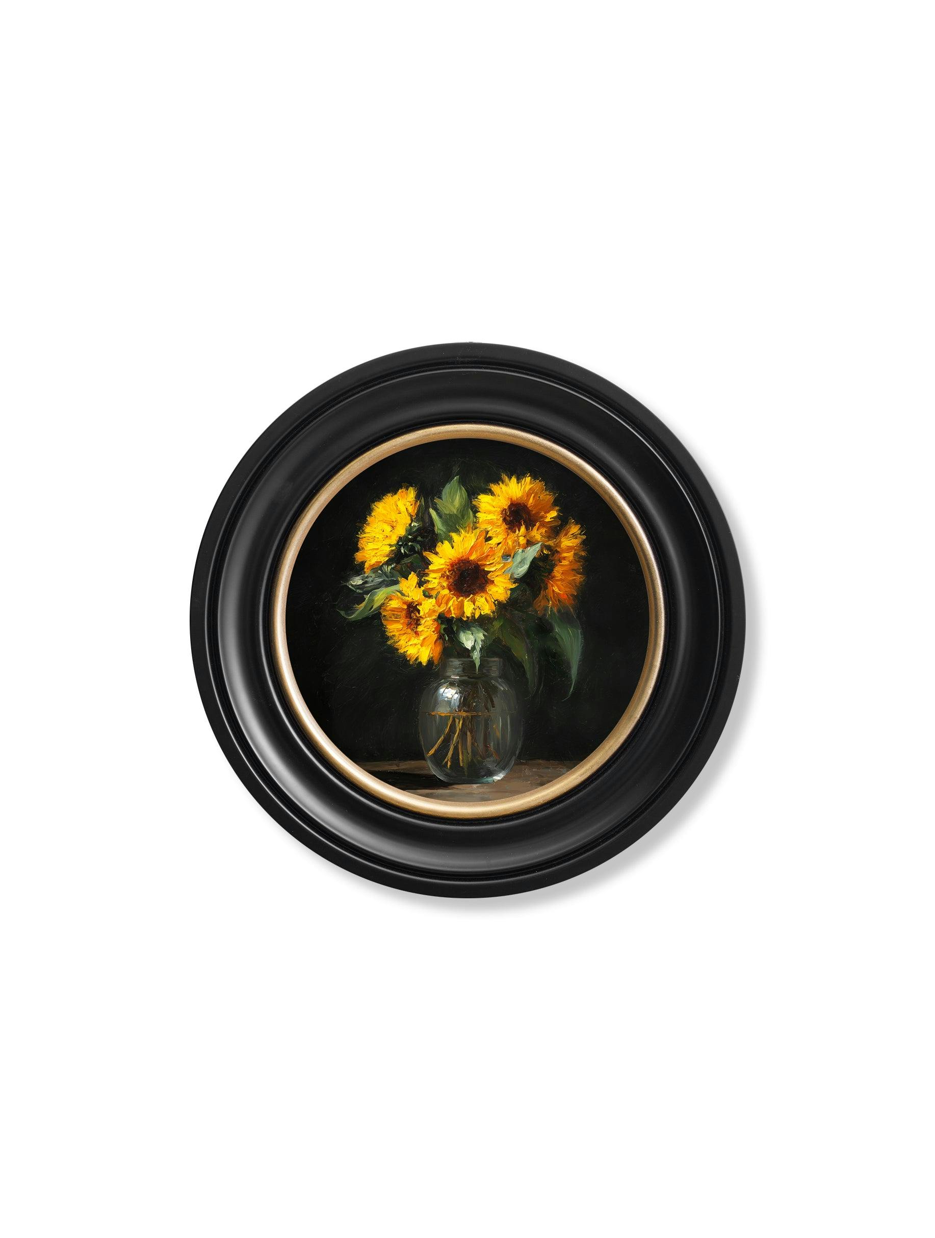 Rackhams Golden/Dark Sunflowers After - Oxford Round Frame - Sunflowers After - 44 X 44 Cm