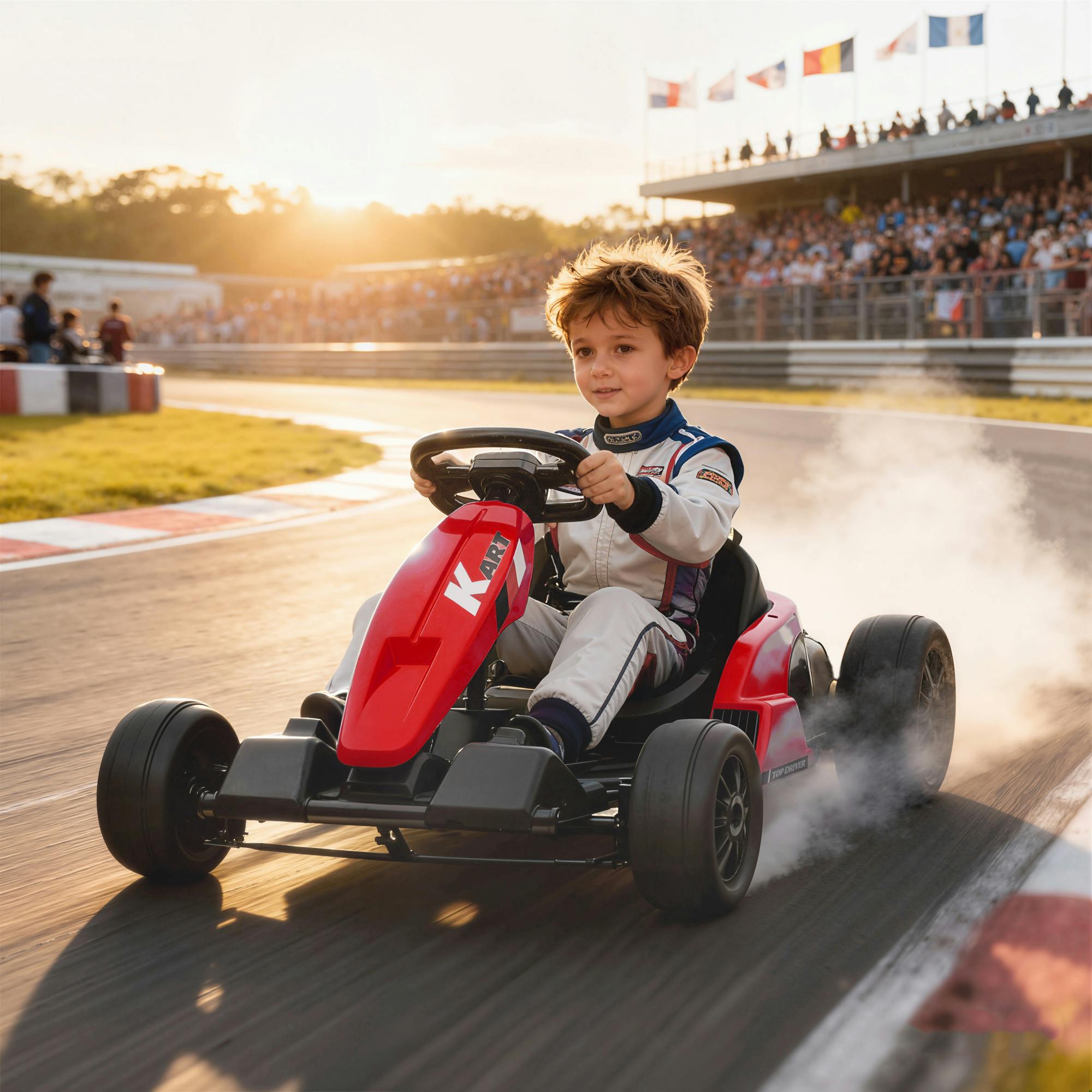 Aiyaplay Red 24V Electric Go Kart With Drift Mode, Adjustable Seat - 115L X 77W X 55.5H Cm