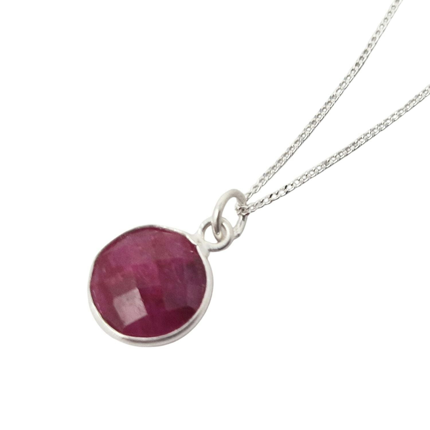 Harfi Silver Sterling Plated Round Ruby Necklace