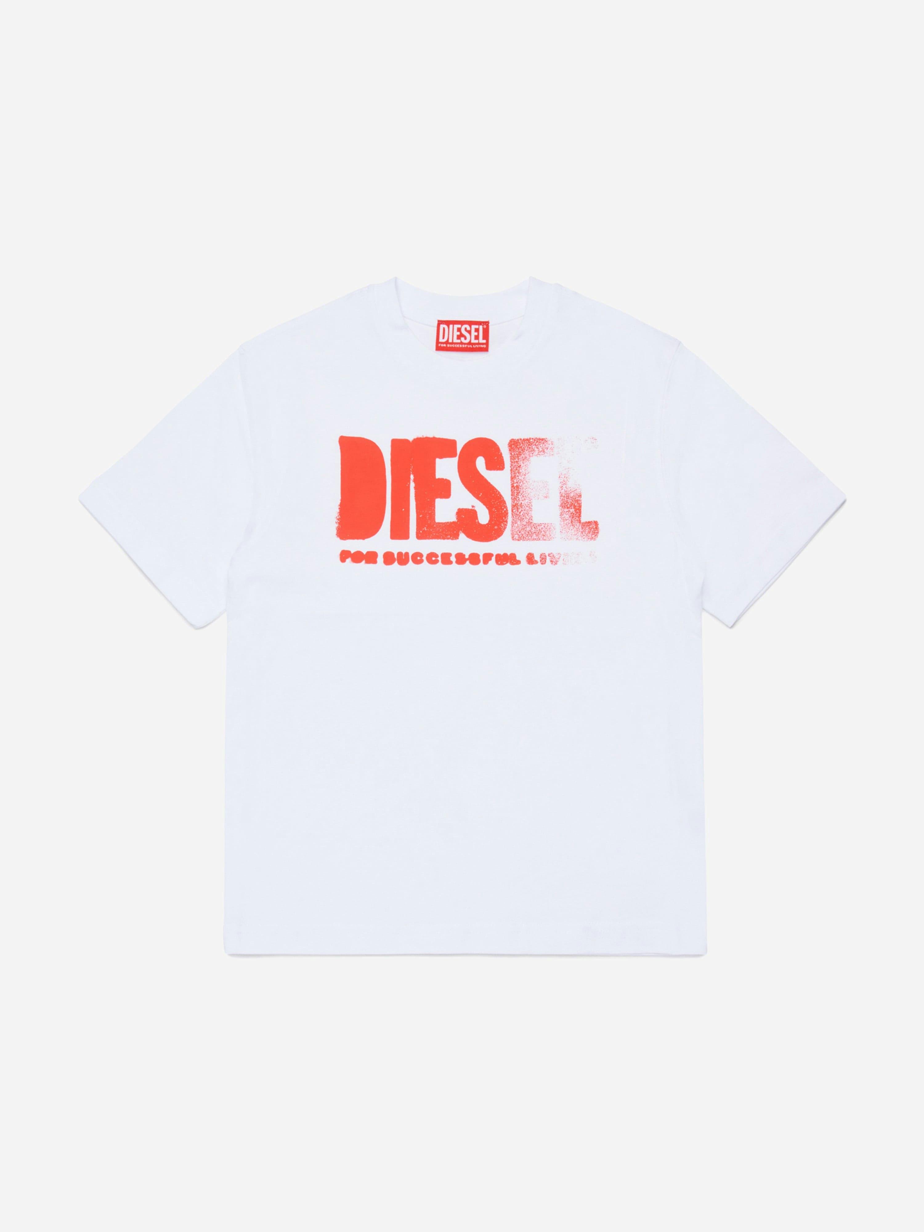 Diesel Boys White Logo Print T-Shirt In - 16 Yrs
