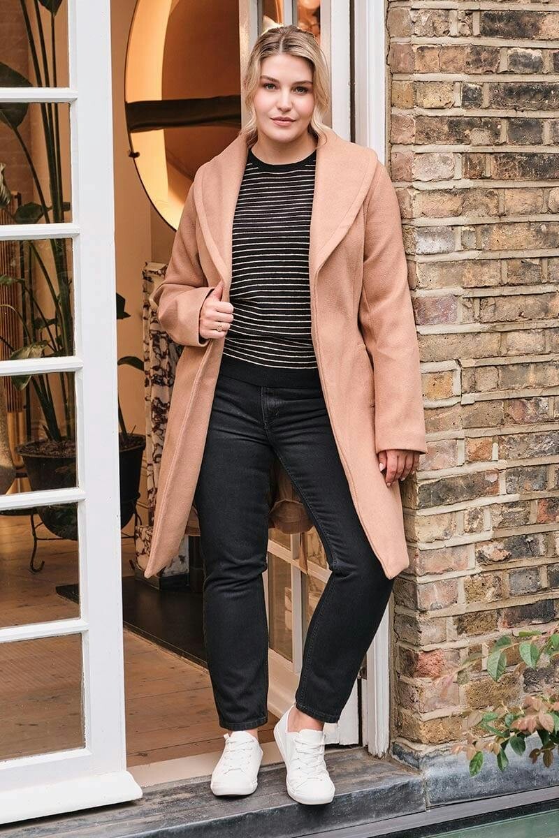 Izabel London Wrap Front Tie Waist Coat - Tan - 10