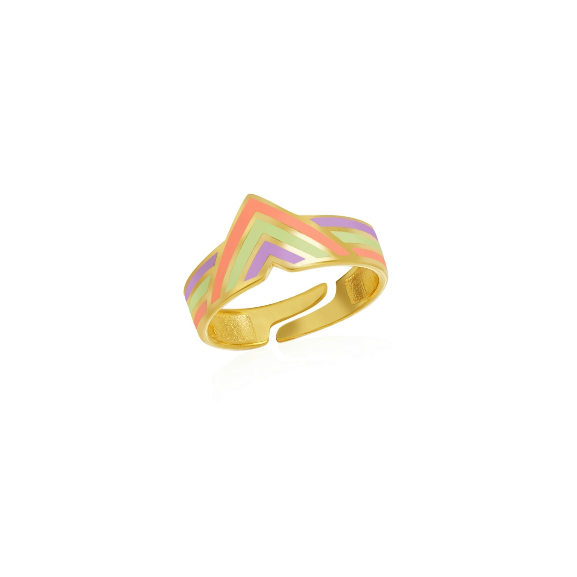 Spero London Pink/Silver Enamel Four Color Sterling Arrow Band Ring