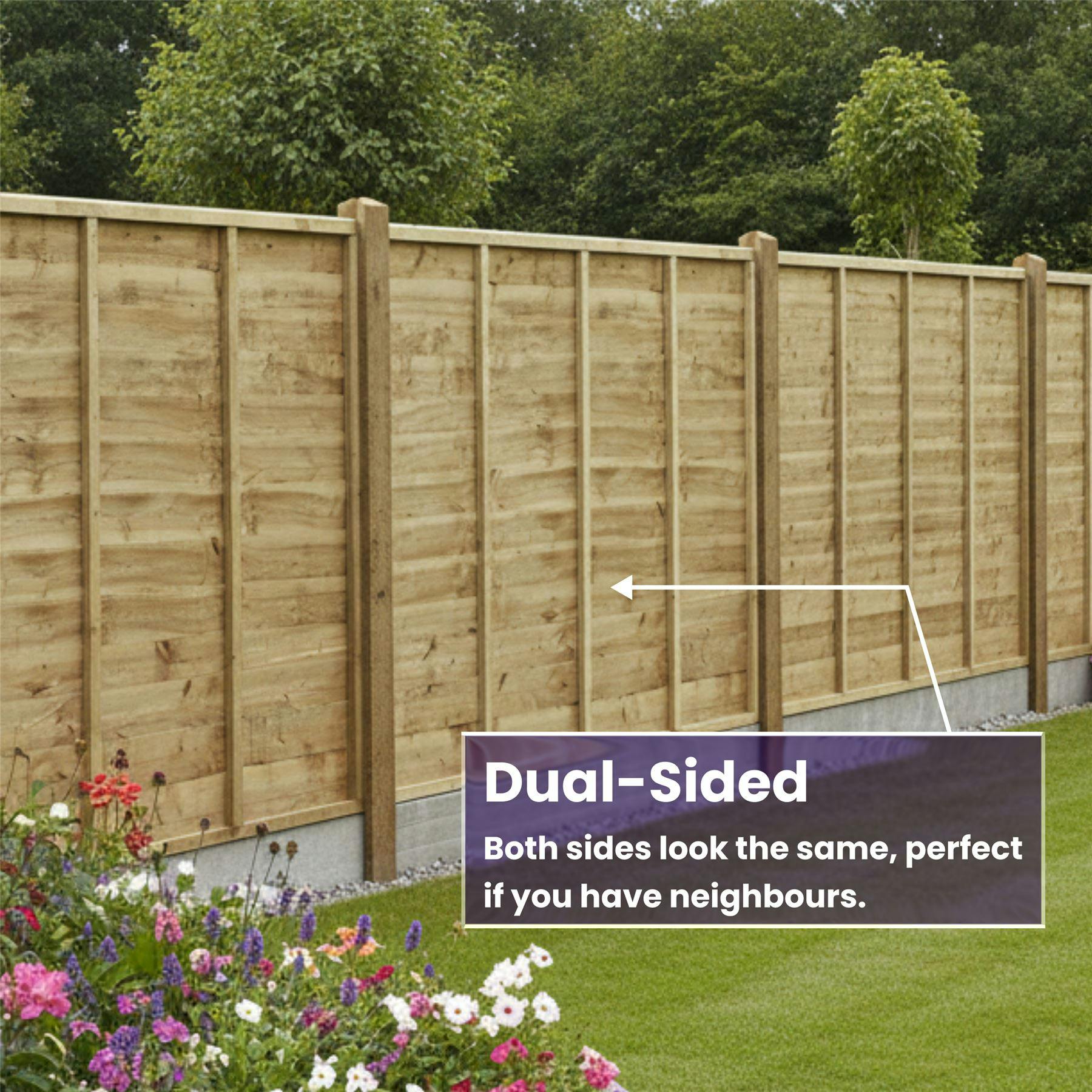 Premier Garden Supplies Grain Premier Lap Fence Panel Overlapping Waney Boards - 3 Pack H: 4Ft X W: 6Ft (182.8Cm) - Wood - Pressure Treated (Tanalised) - Image 2