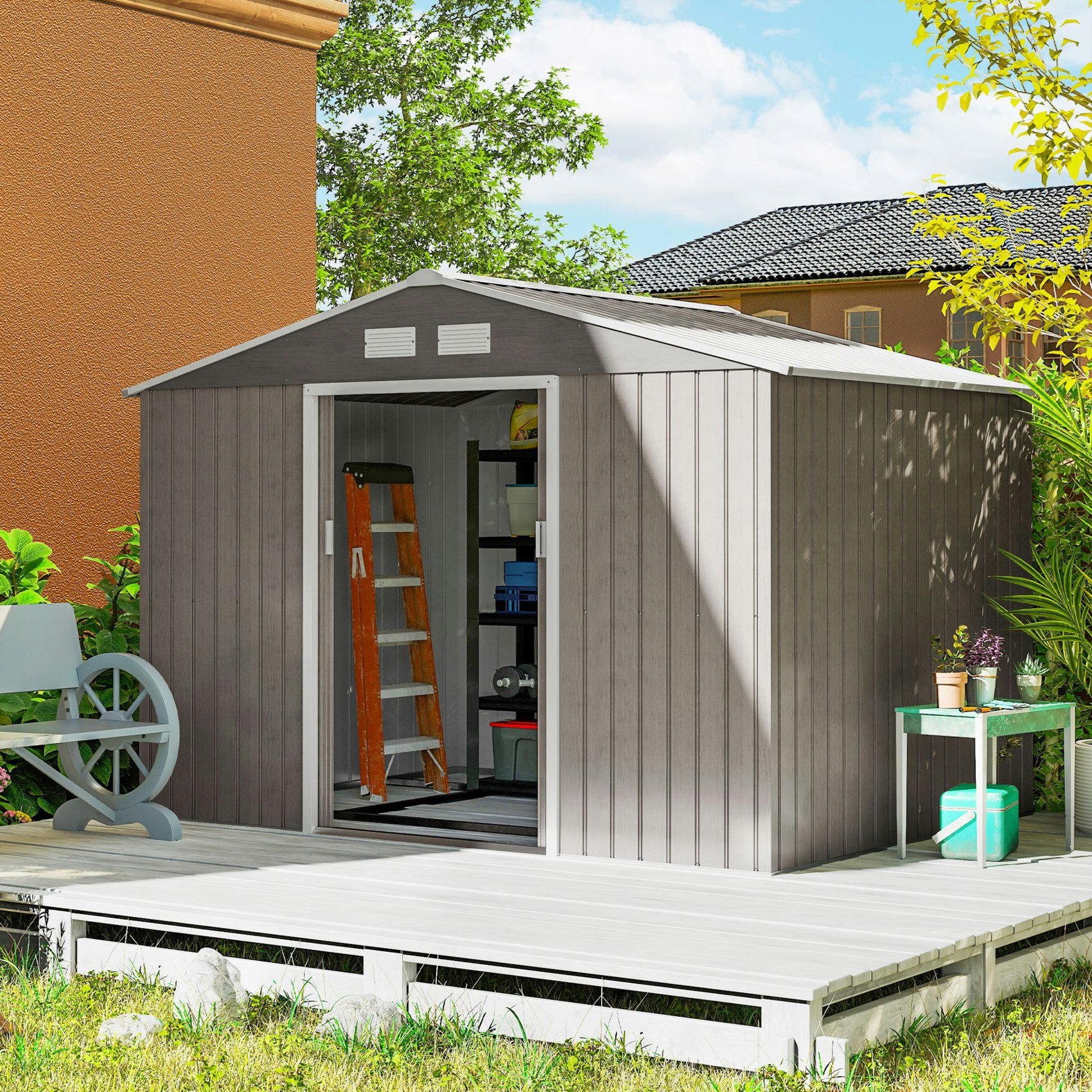 Rackhams Brown 9 X 6Ft Galvanised Garden Storage Shed With Sliding Door,