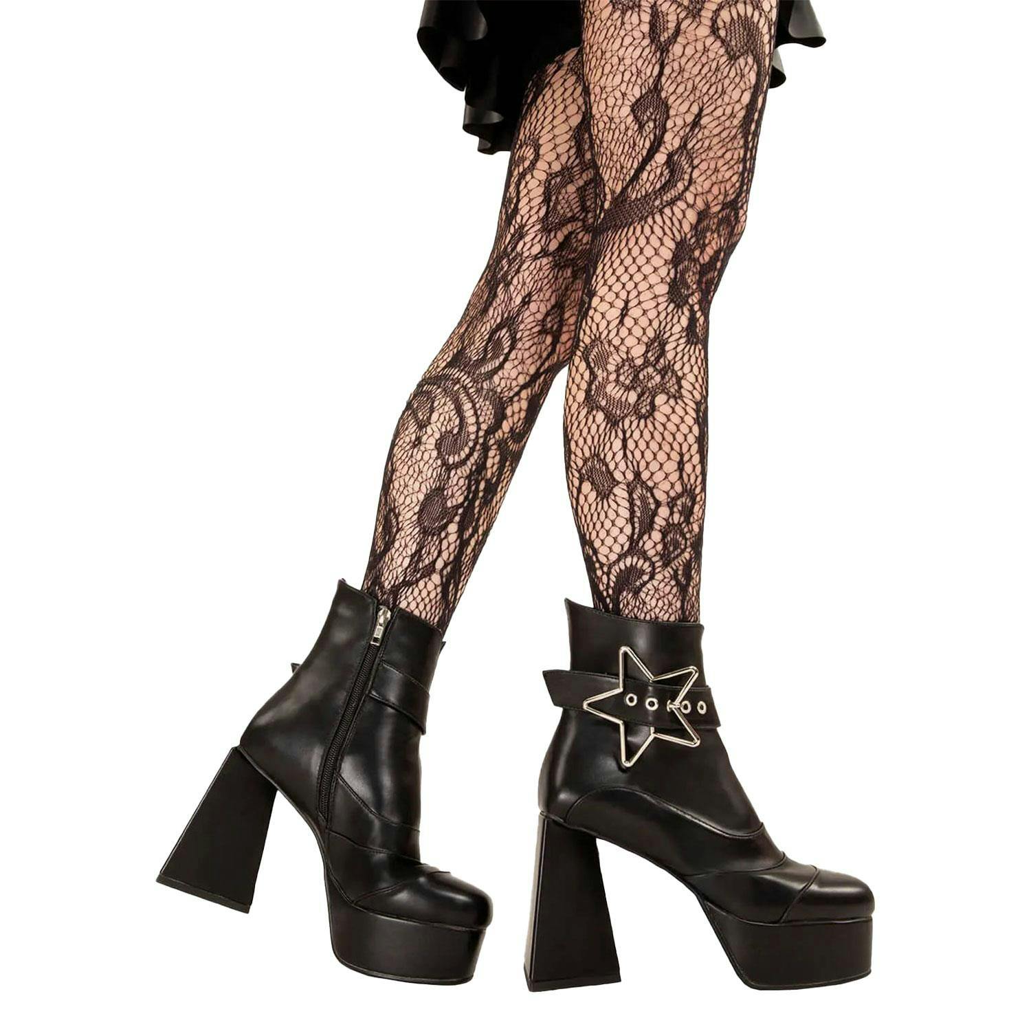 Lamoda Women's Jailhouse Rock Blackpu Platform Ankle Boots Trendy Chic Bold Shoes - Uk6