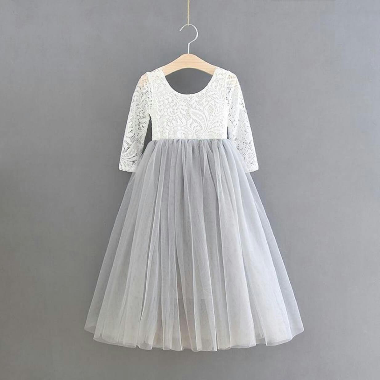 Uk Flower Girl Boutique Girls Silver/Grey Uk Flower Boutique Baby Bohemian Classic Long Sleeve Dress - 11/12 Years