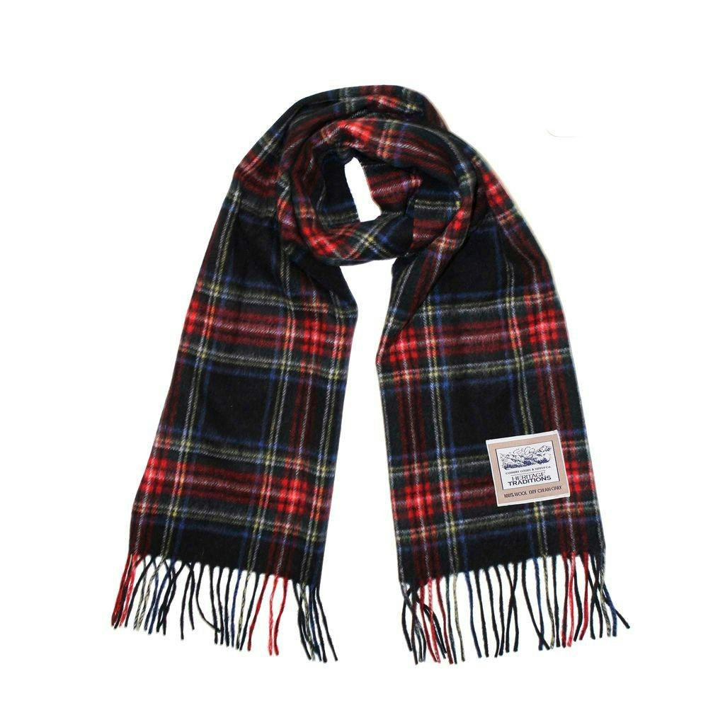 Heritage Traditions Black Pure Wool Tartan Scarf - Stewart