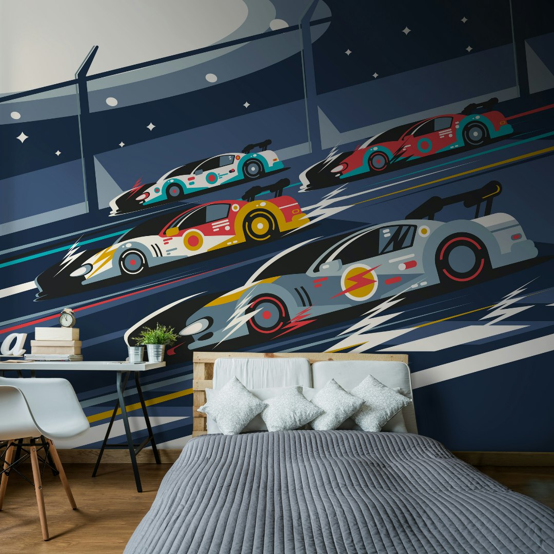 Origin Murals Blue Sports Cars Wall Mural - Navy - Medium - W300cm X H240cm