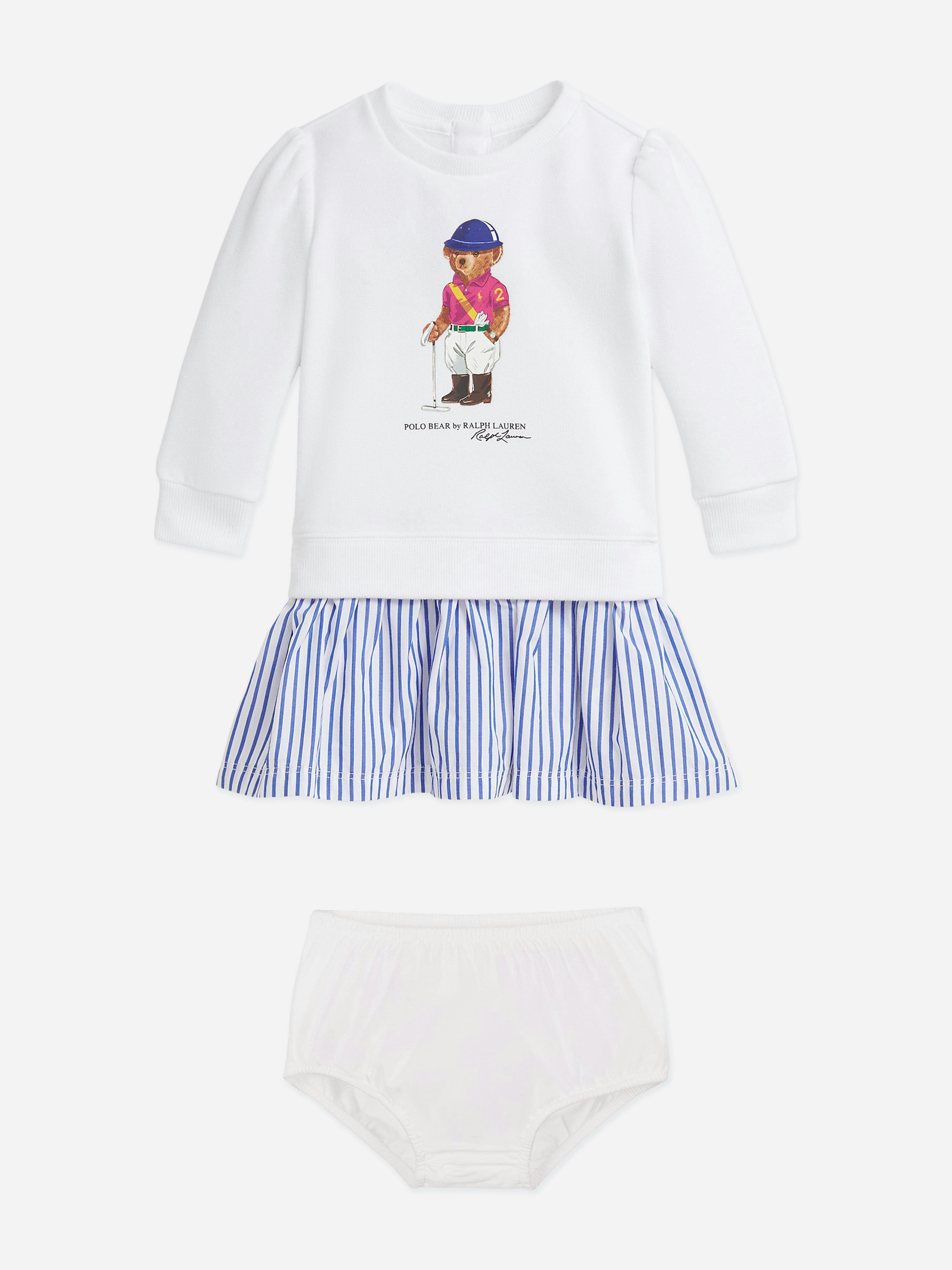 Ralph Lauren Kids Girls White Ralph Lauren Baby Polo Bear Sweater Dress In - 12 Mths