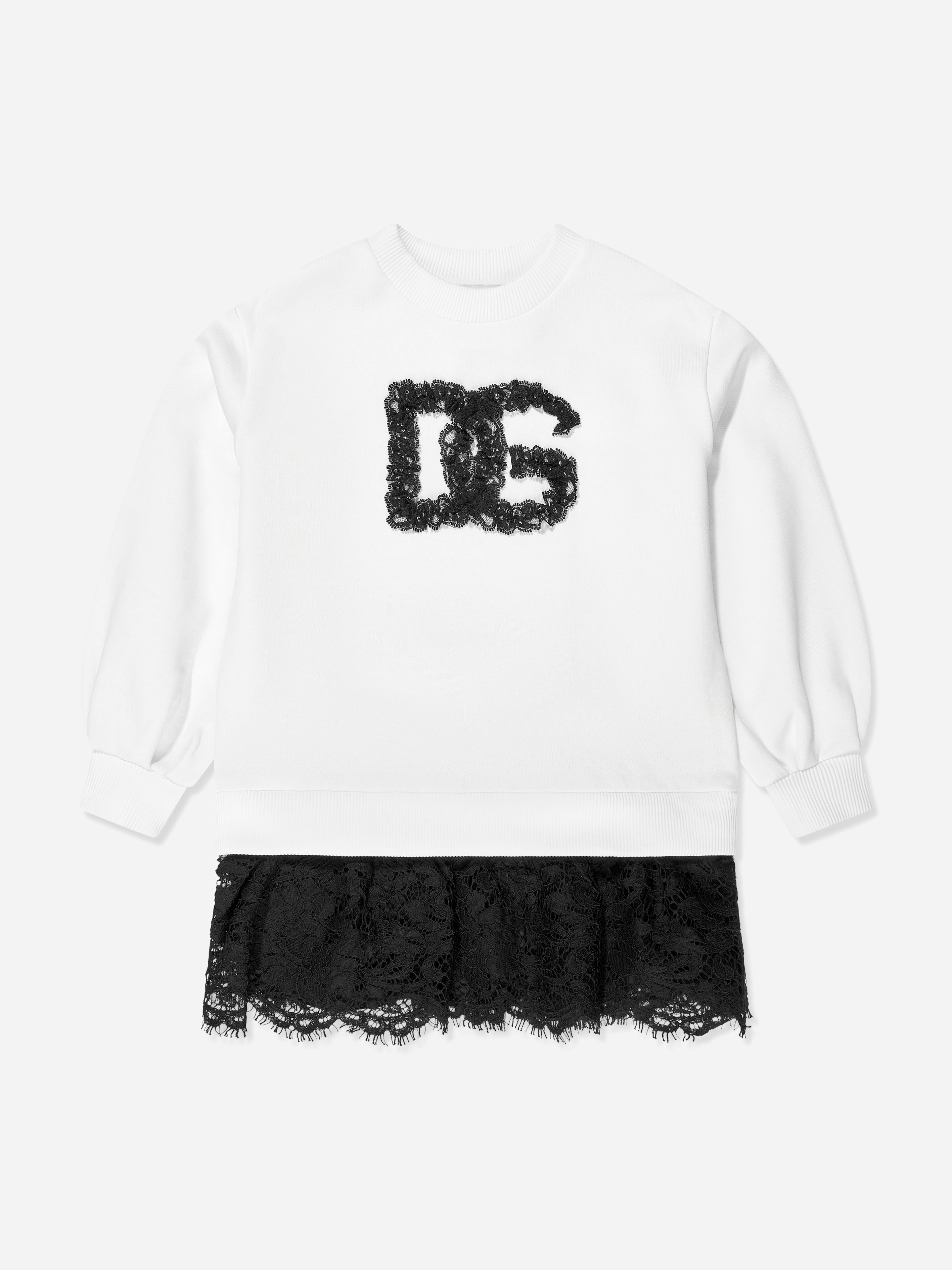 Dolce & Gabbana Kids Girls White Dolce & Gabbana Logo Sweater Dress In - 12 Yrs