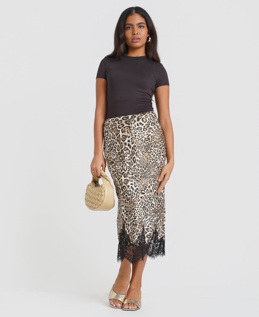 Needs No Label Leopard Satin Lace Mix Skirt - 14