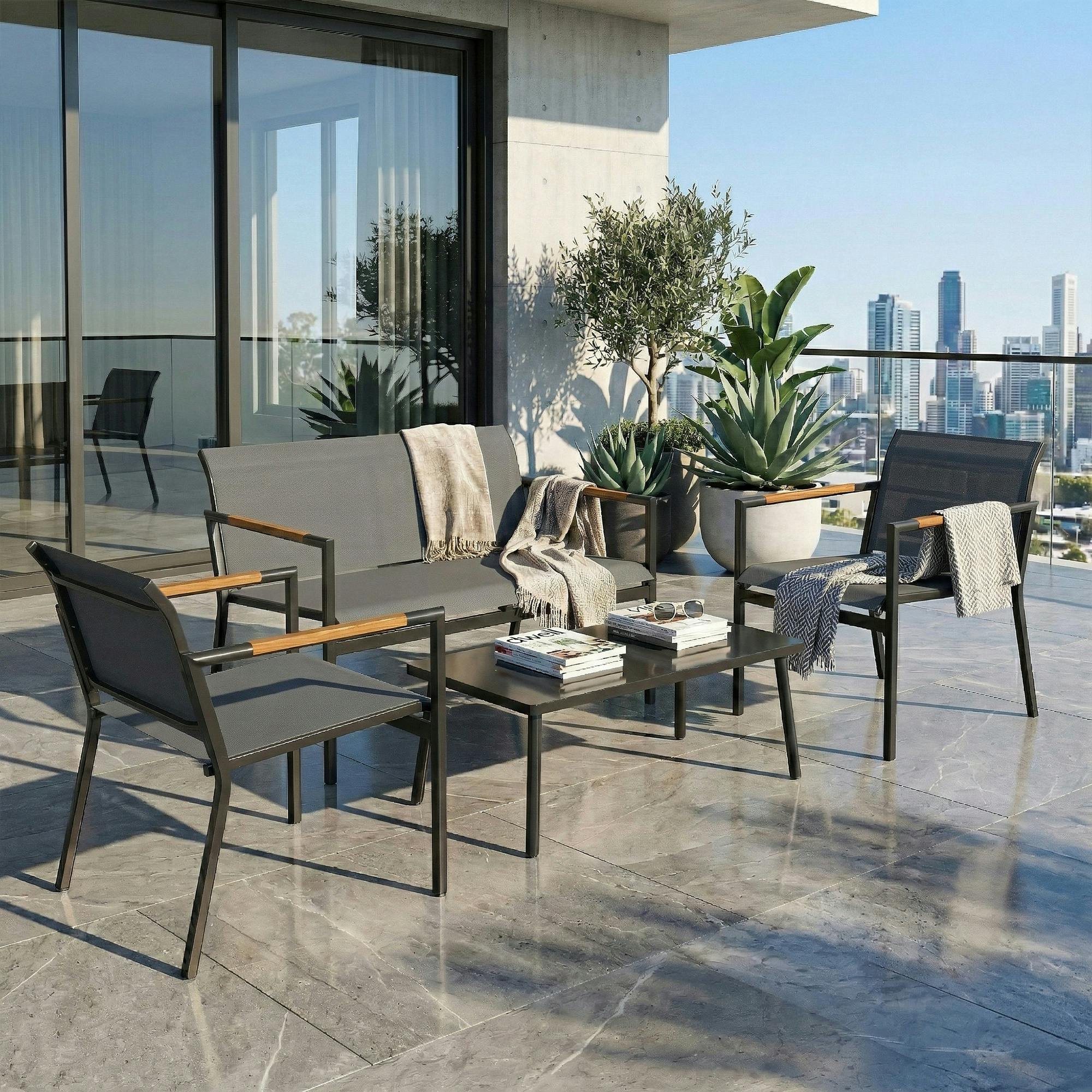 Rackhams Grey 4 Seater Garden Furniture Set, Metal Garden Sofa Set
