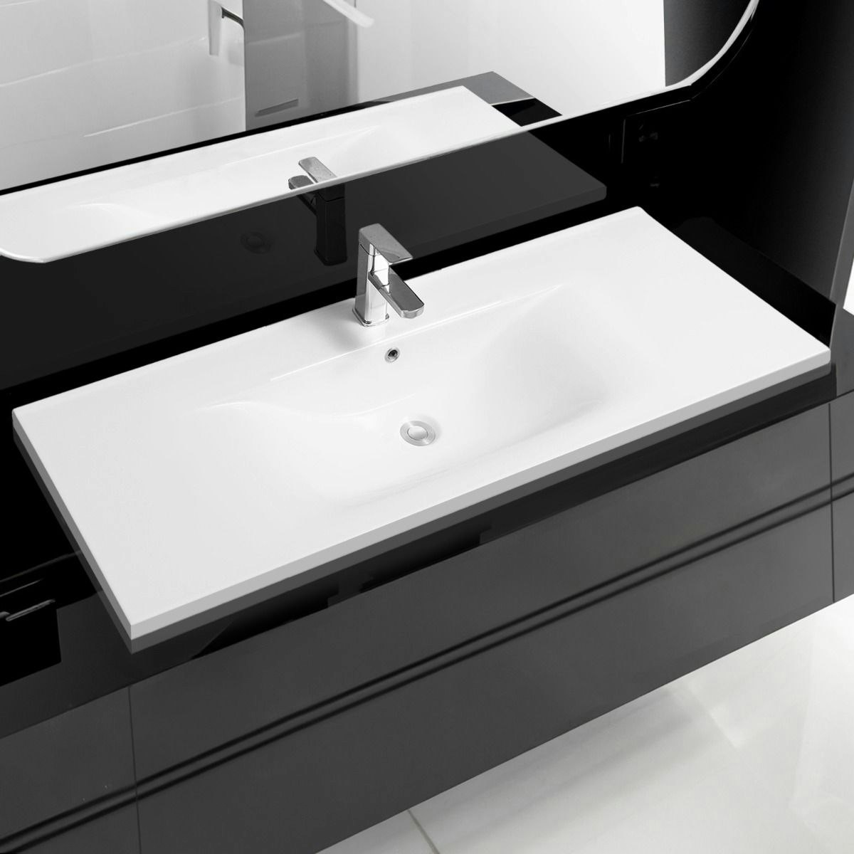 Rackhams White 5089 Ceramic 121Cm Thin-Edge Inset Basin With Dipped Bowl - Ceramic - 121Cm
