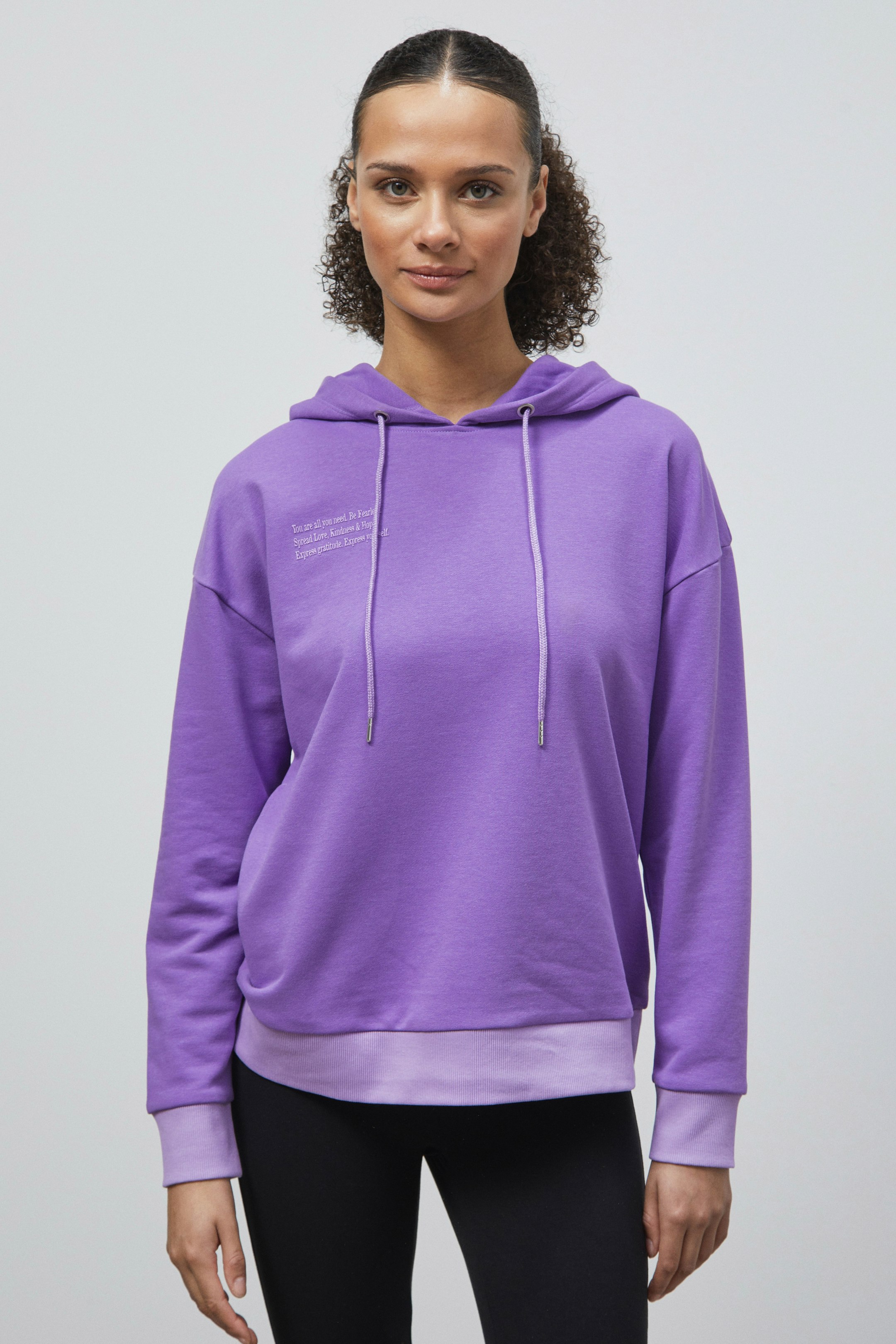 Enorsia Purple Slogan Life Tonnel Rib Hoodies - 16 - 55% Cotton 45% Polyester