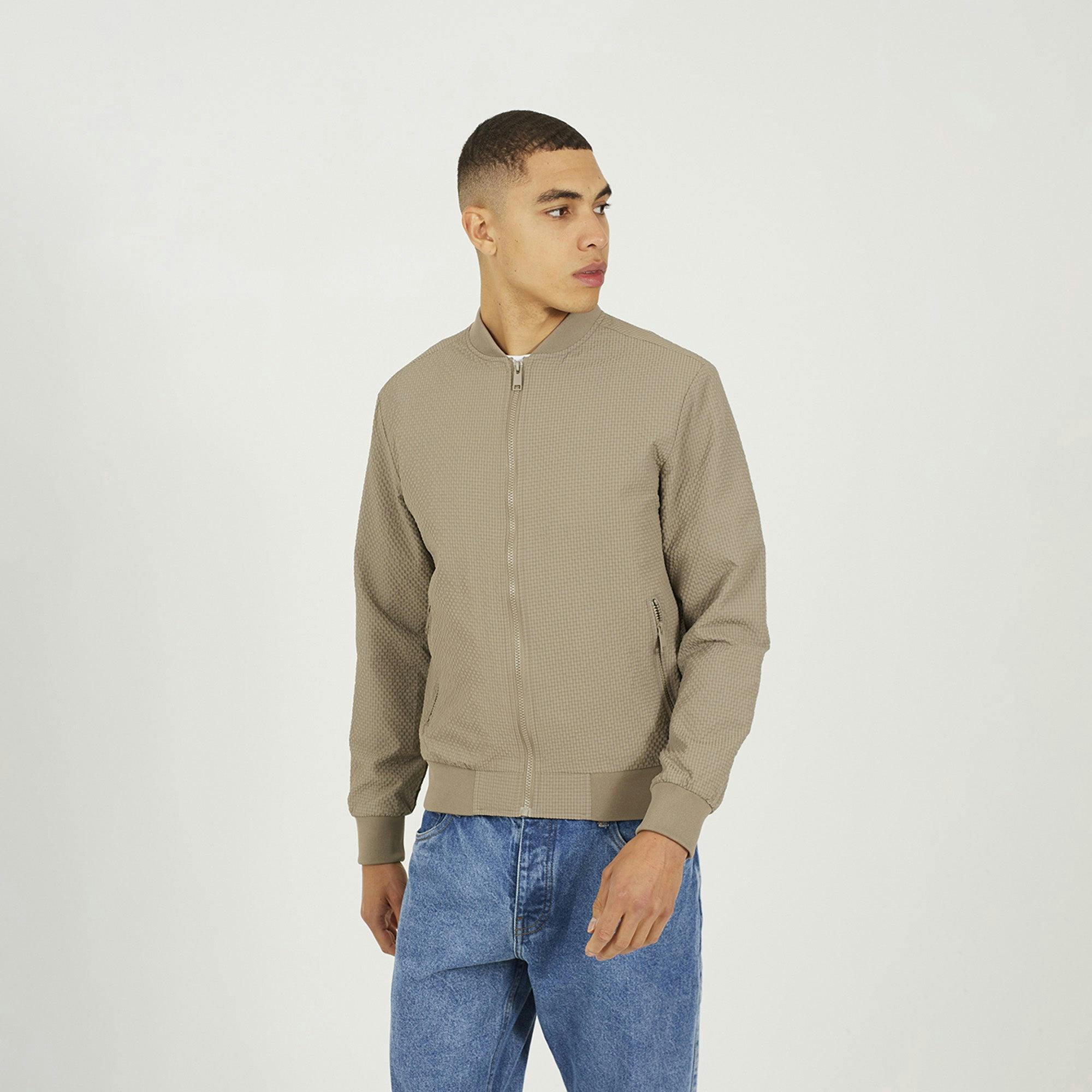 Brave Soul Seersucker Bomber Jacket - Taupe - Taupe - Xl