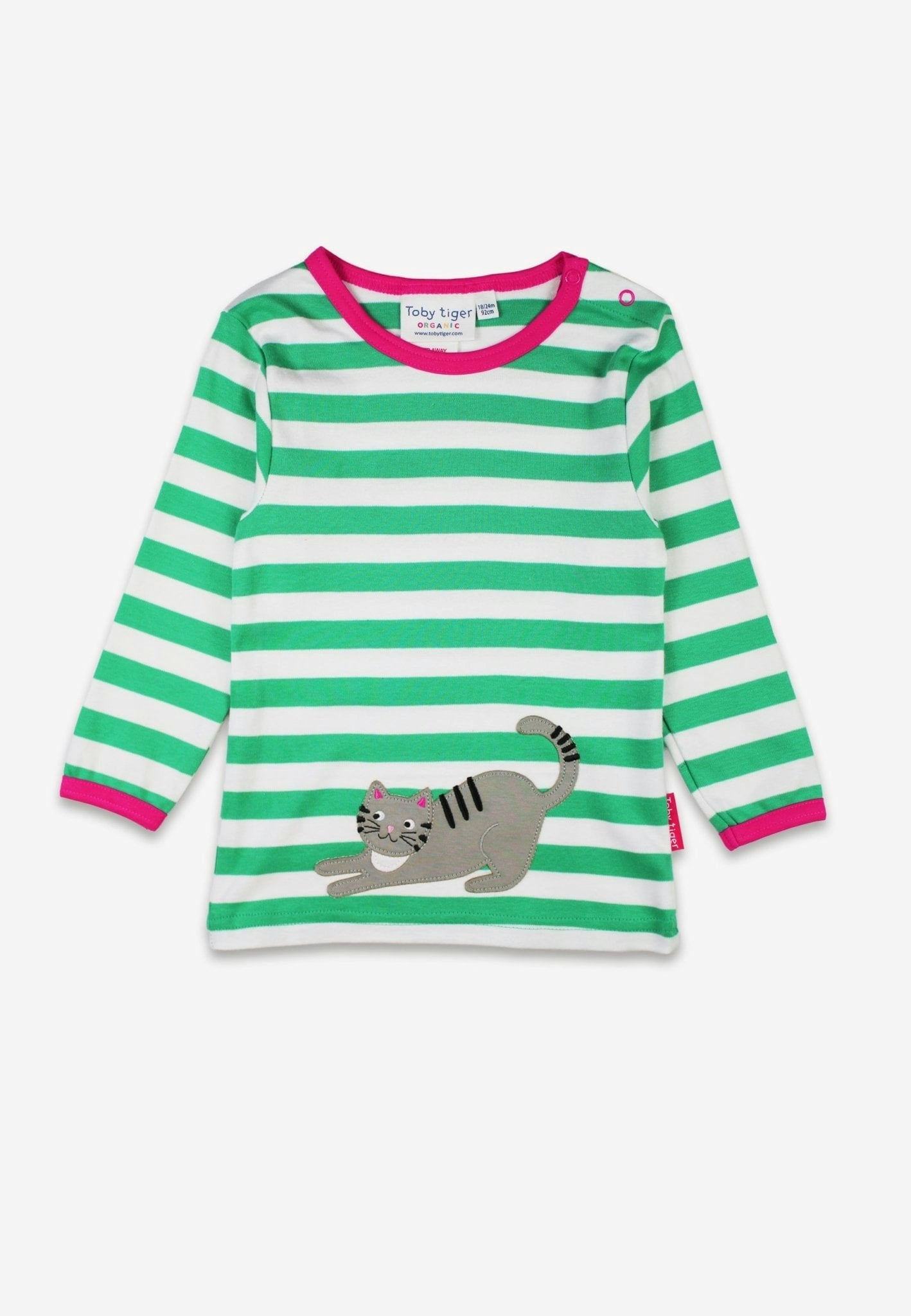 Toby Tiger Green Organic Kitten Applique Long-Sleeved T-Shirt - 12-18M / 86Cm
