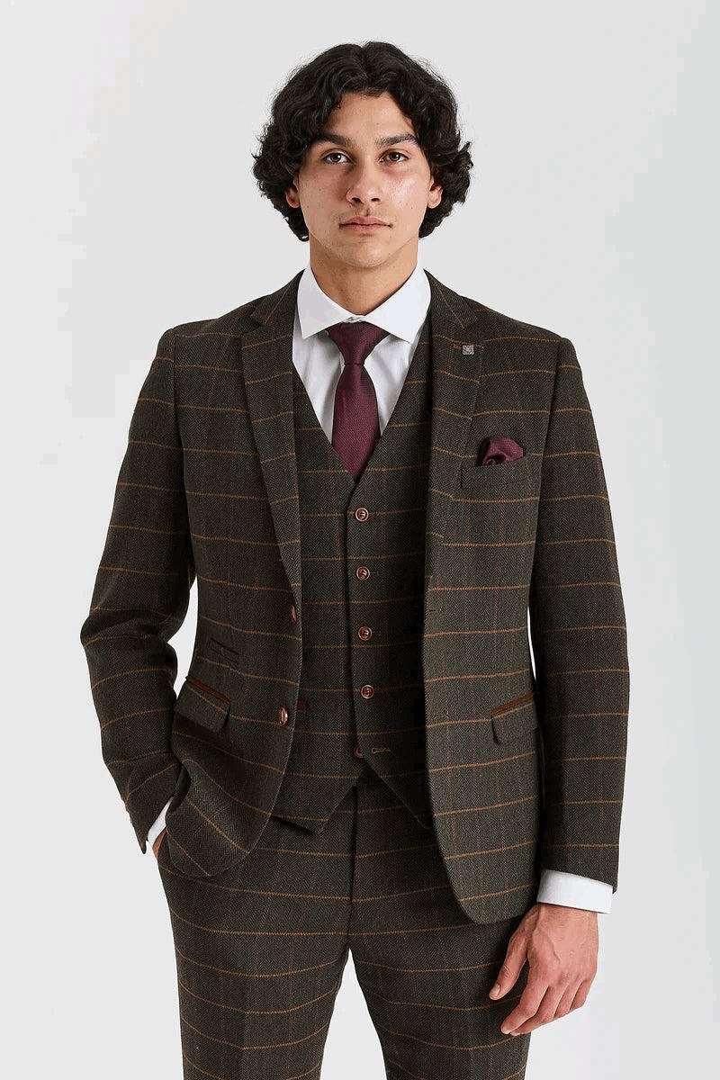 Paul Andrew Men's Green Harris - 3 Piece Wool Blend Tweed Suit - 46" Jacket 40" Trousers