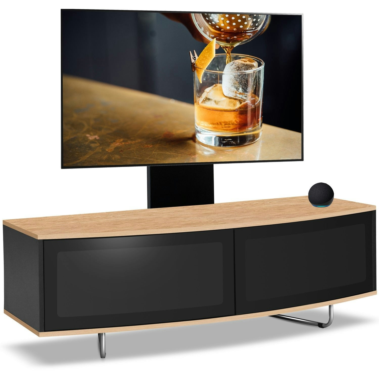 Photos - Mount/Stand Rackhams Caru Black Oak Beam-Thru Remote Friendly Super-Contemporary D Shape Design 32"-65" LED/OLED/LCD TV Cabinet with Mou