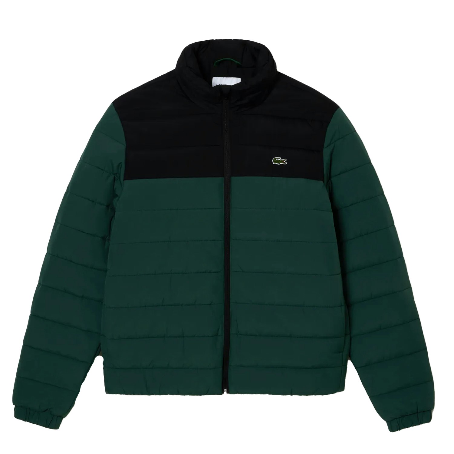 Lacoste Men's Black/Green Hooded Padded Jacket - Large