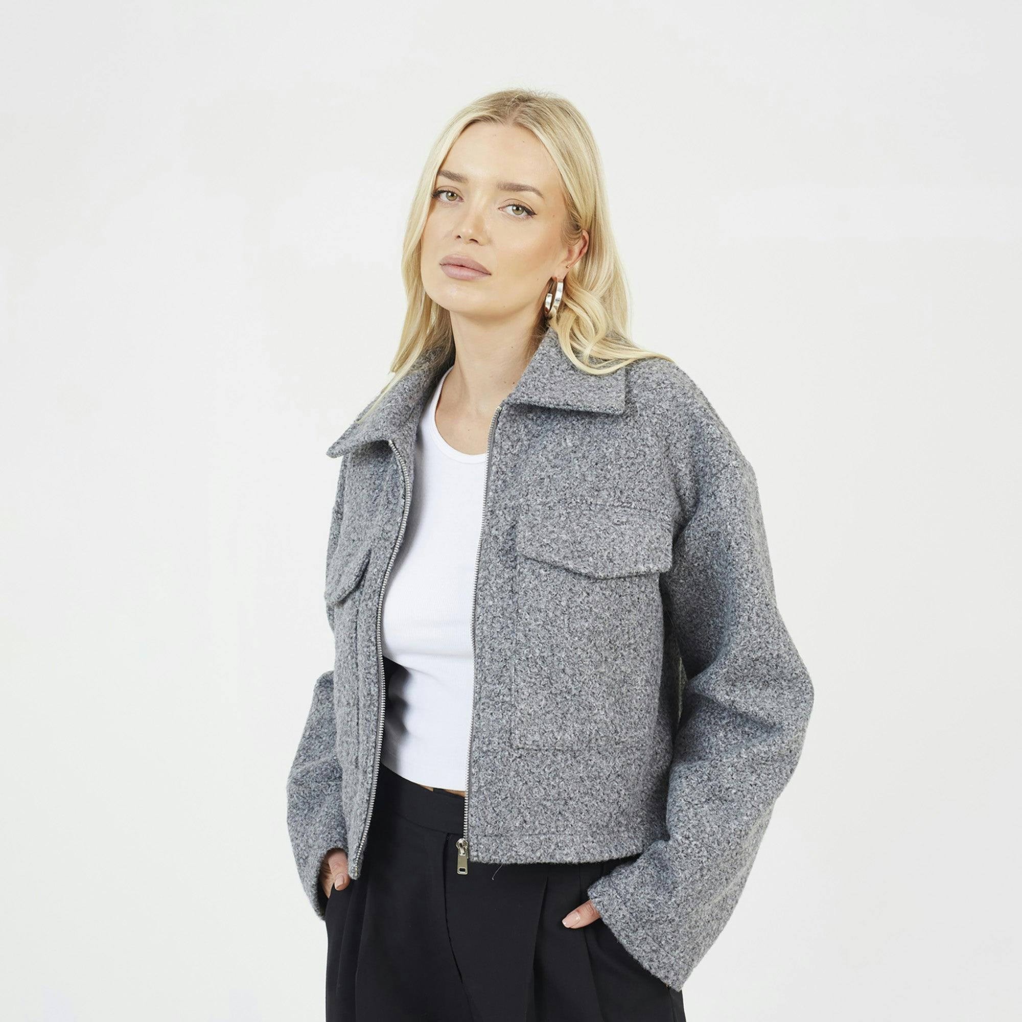 Brave Soul Grey Boucle Faux Wool Jacket - 10