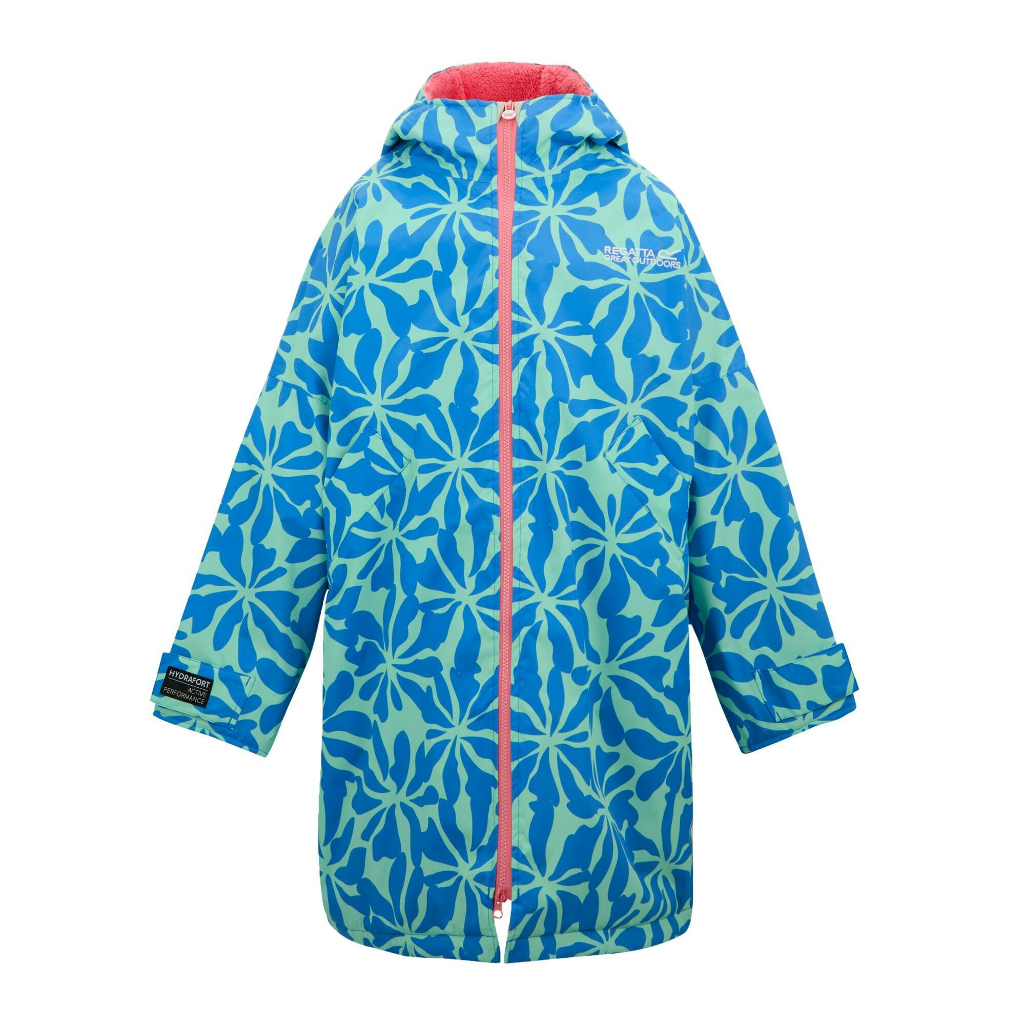 Regatta Blue/Pink Kids Floral Changing Robe - Lemonade - 9-13 Years - Lemonade - 62% Polyester/38% Recycled Polyester