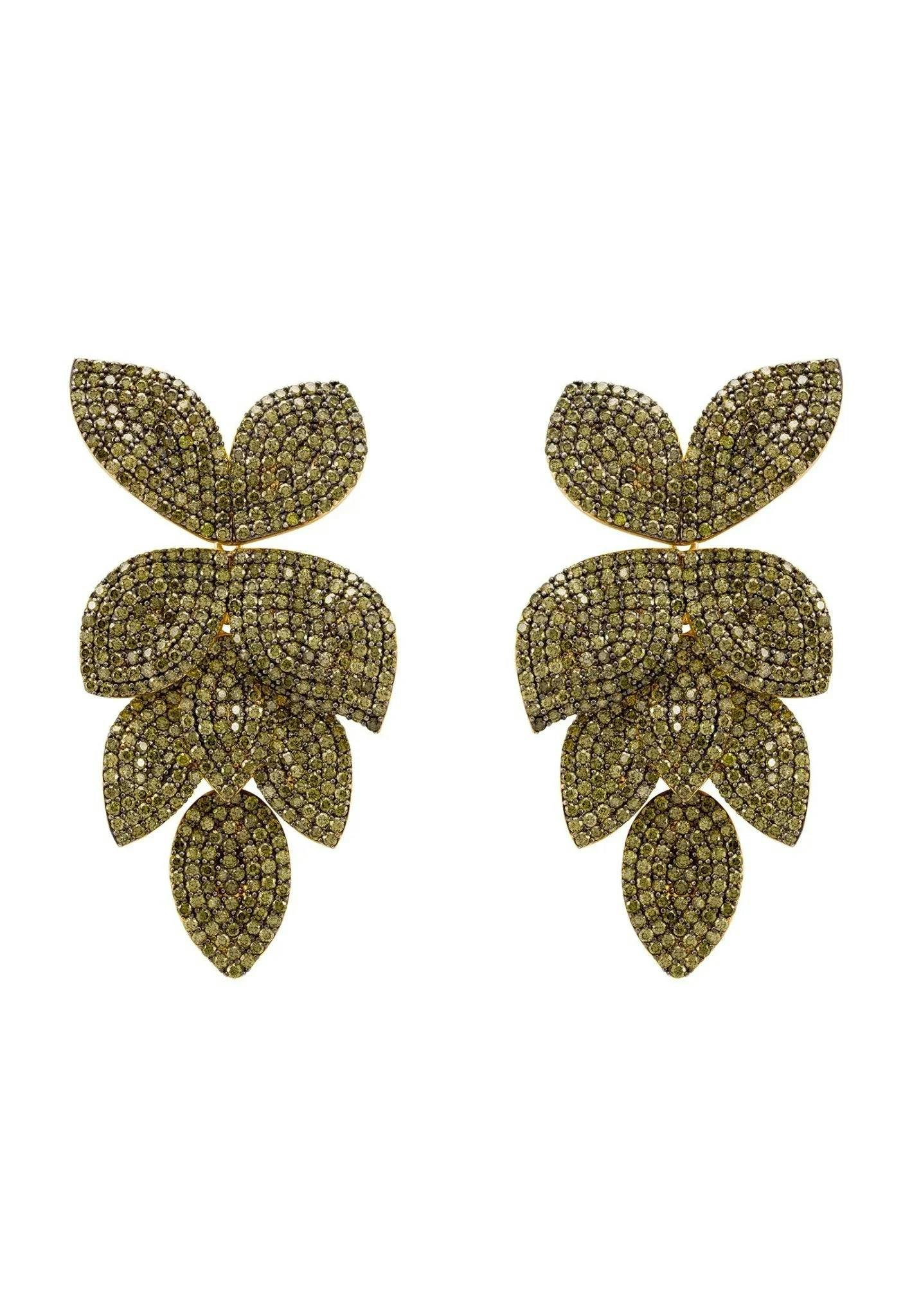 Latelita Gold Petal Cascading Flower Earrings Peridot Cz