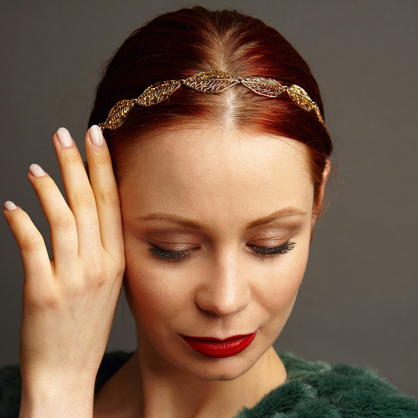 Queenmee Accessories Gold Leaf Headband With Elastic