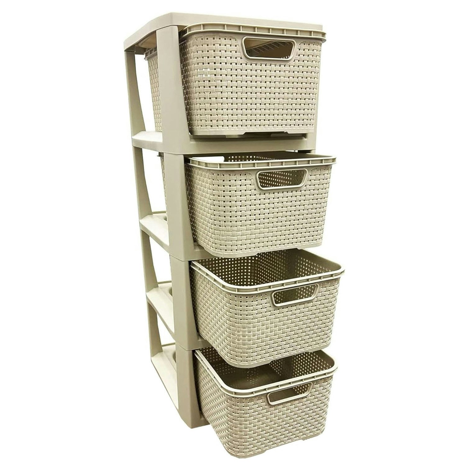 Rackhams Cream/Grey 3 ,4 Or 5 & Stylish Rattan Effect Storage Tower Commode Baskets - 4 Drawer