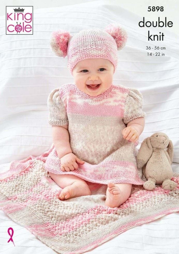 King Cole Baby DK Knitting Pattern - 5898 Baby Dress, Hat, Sleep Bag & Blanket - Image 6