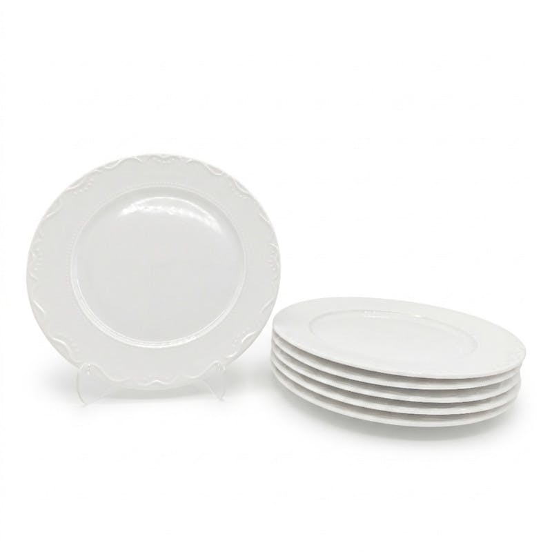 Rackhams White Dinner Plate 4Pc Set Porcelain Embossed Floral Rim 27Cm