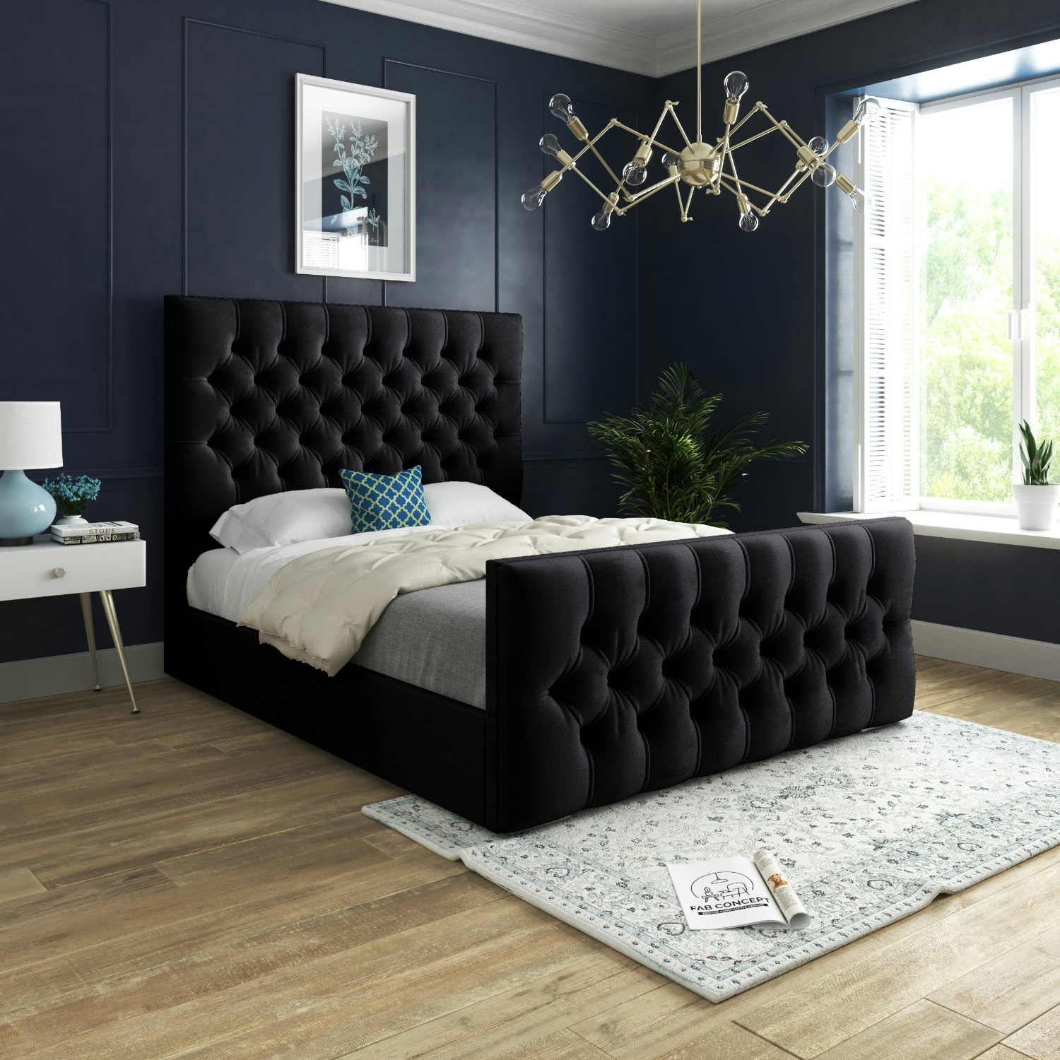 Casa Magna Black Novara Upholstered Soft Velvet Bed Frame - King