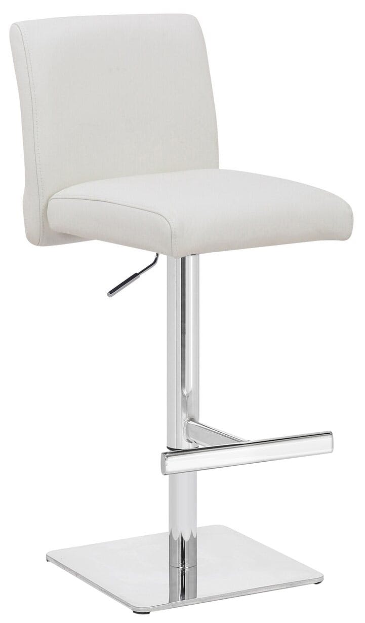 Lamboro White Snella Real Leather Kitchen Bar Stool, Adjustable Height With Weighted Base
