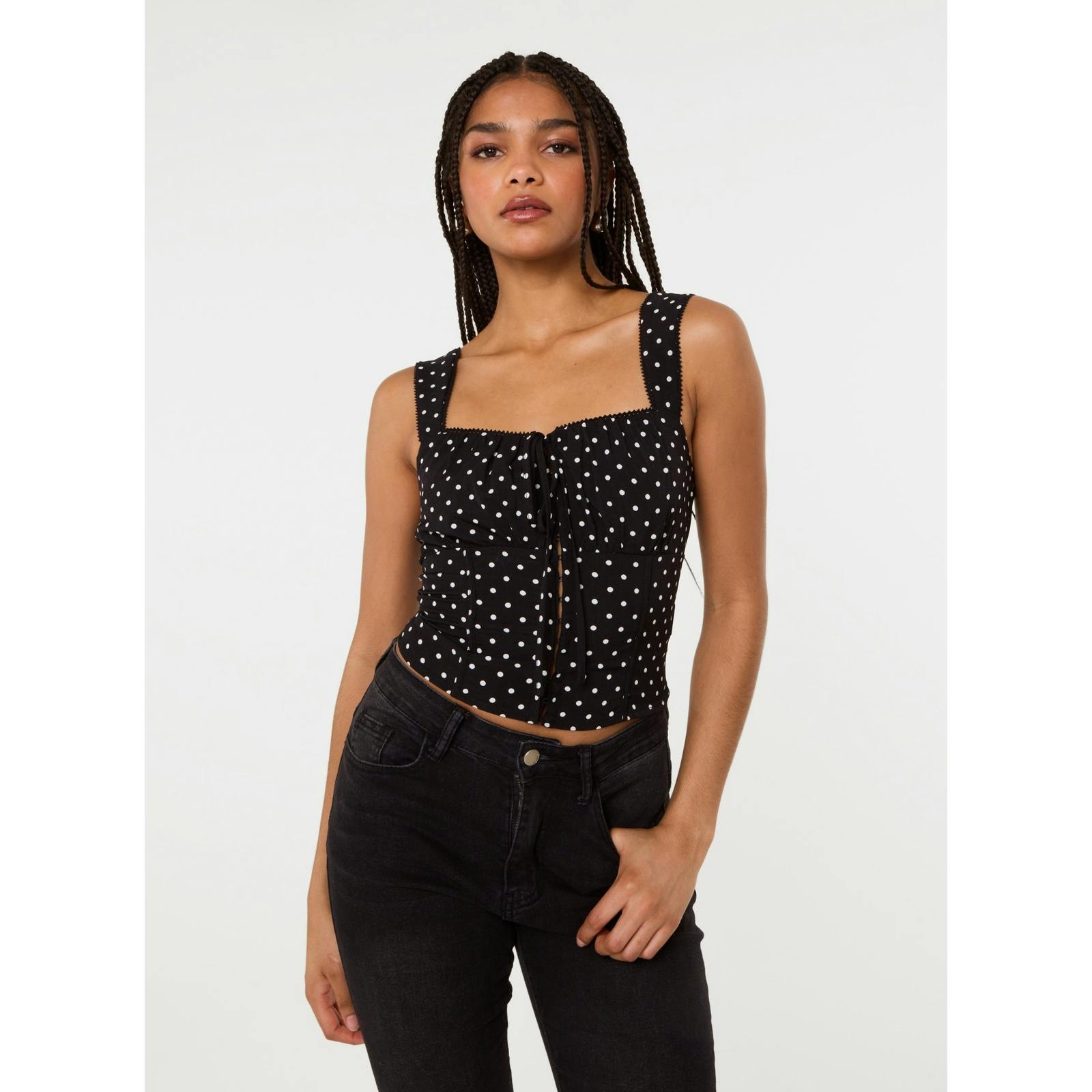 Pink Vanilla Pink/Black Vanilla Polka Dot Hook And Eye Crop Top - S
