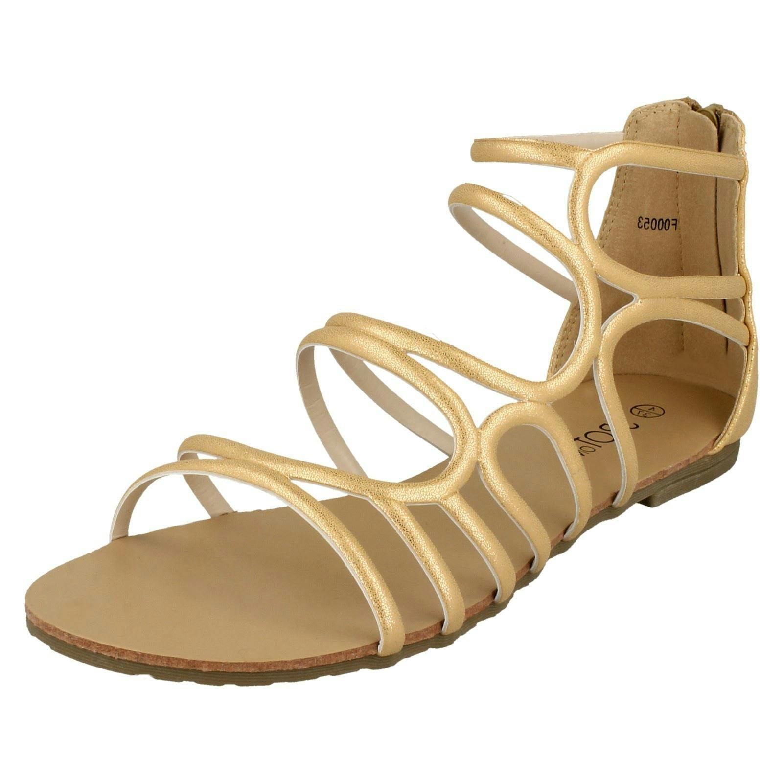 Spot On Women's Gold Flat Strappy Sandals F00053 - Uk 3