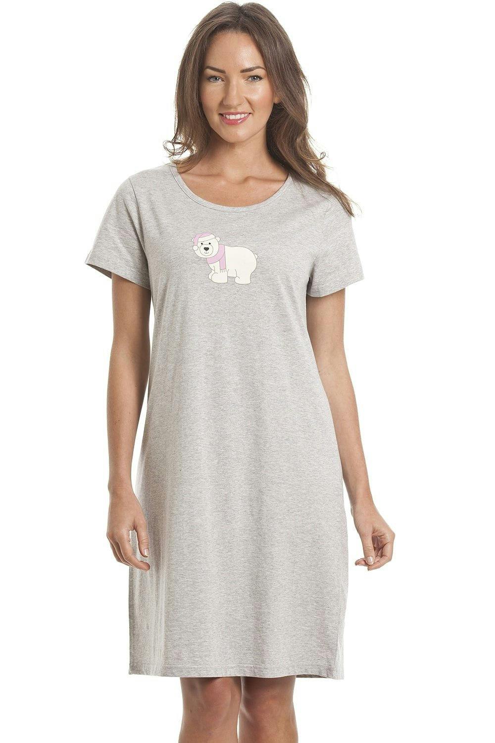 Camille Women's Grey Soft Cotton Summer Nightdresses - 10-12