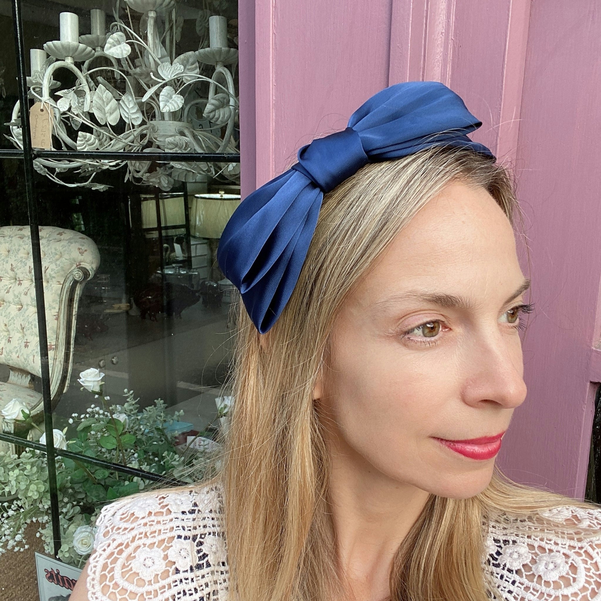 Queenmee Accessories Blue Navy Fascinator Navy Bow Headband