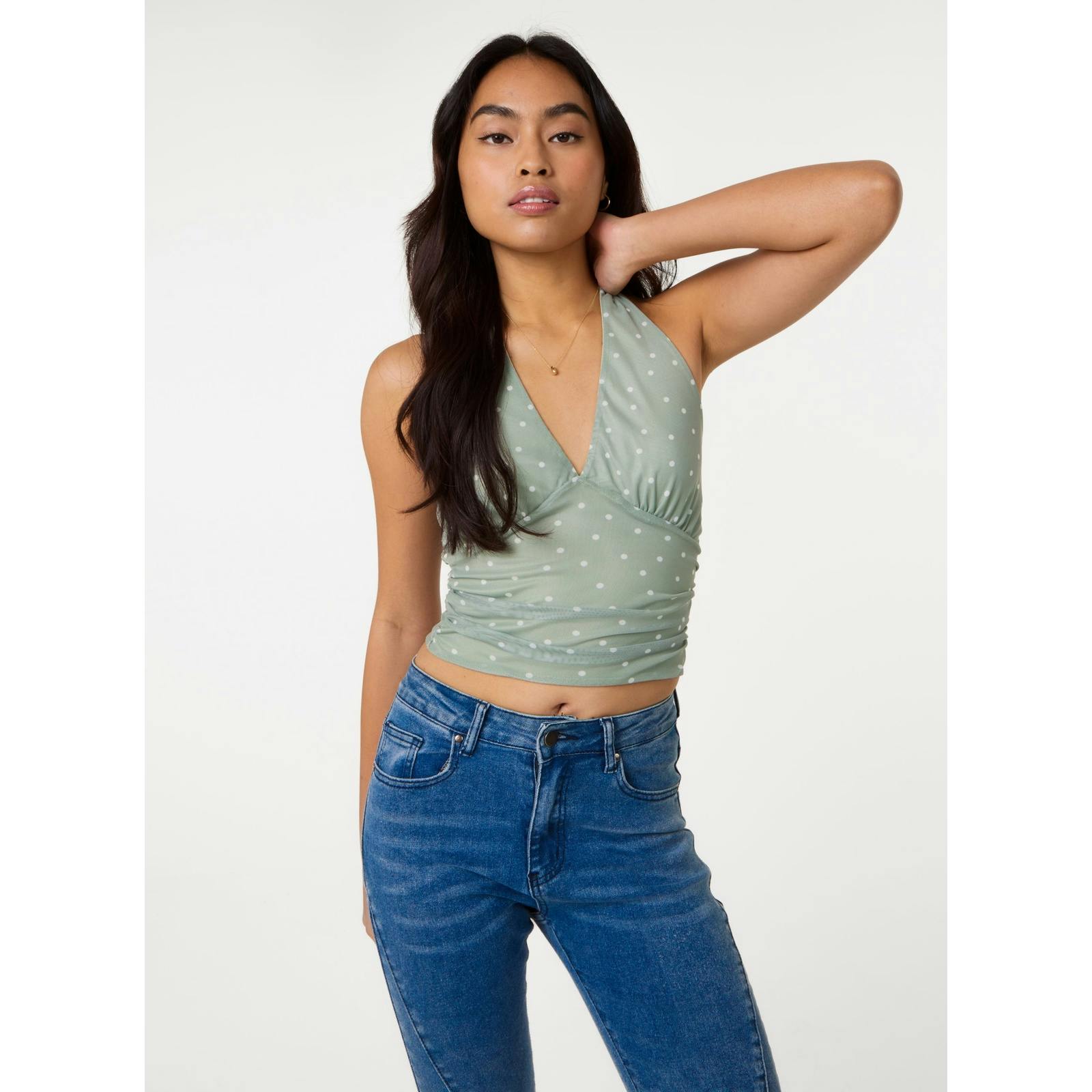 Pink Vanilla Ruched Side Halter Top In Polka Dot - L - Sage