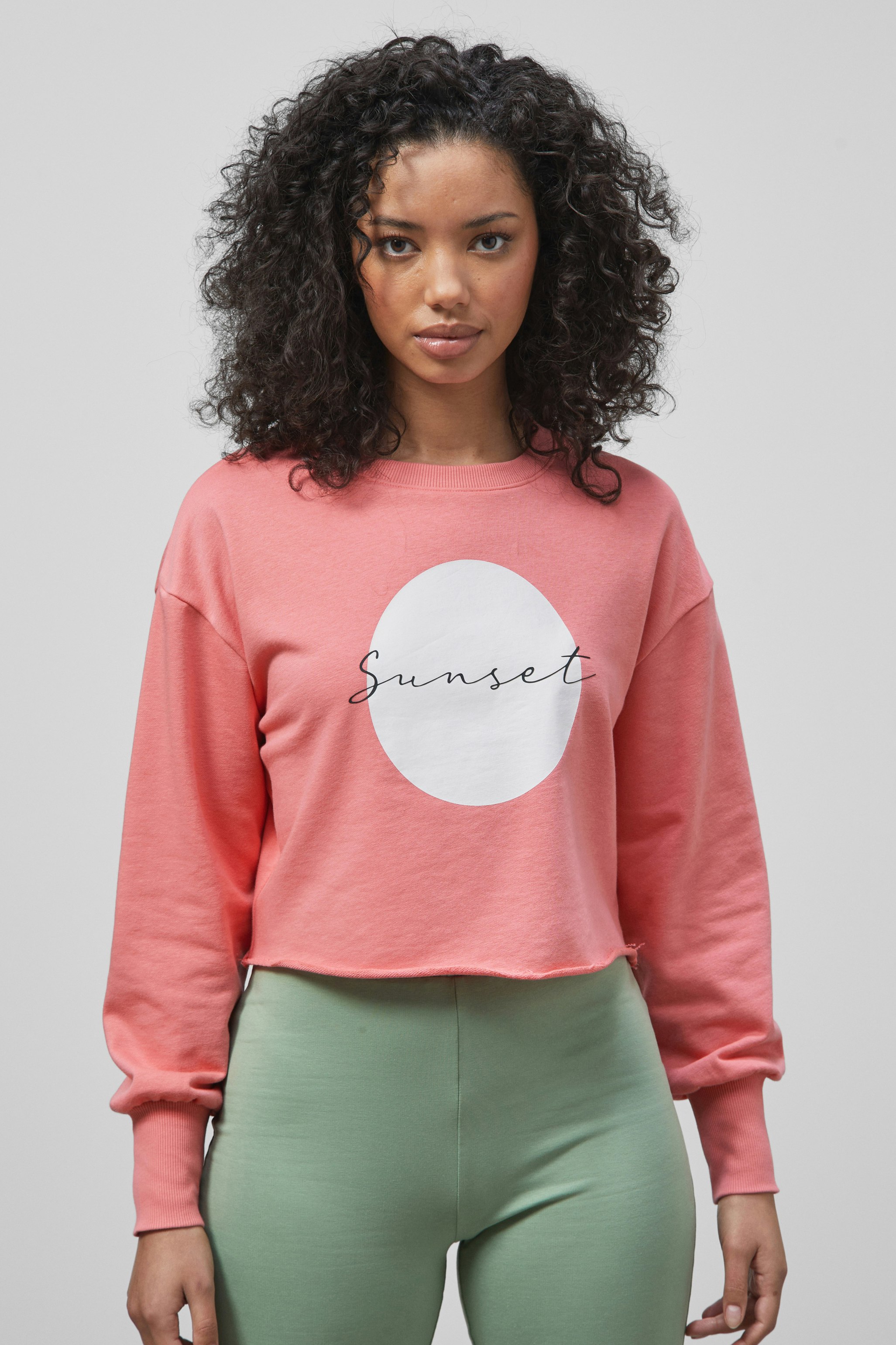 Enorsia Pink Raw Edge Chest Print Sweatshirt - 12 - 77% Cotton, 23% Polyester
