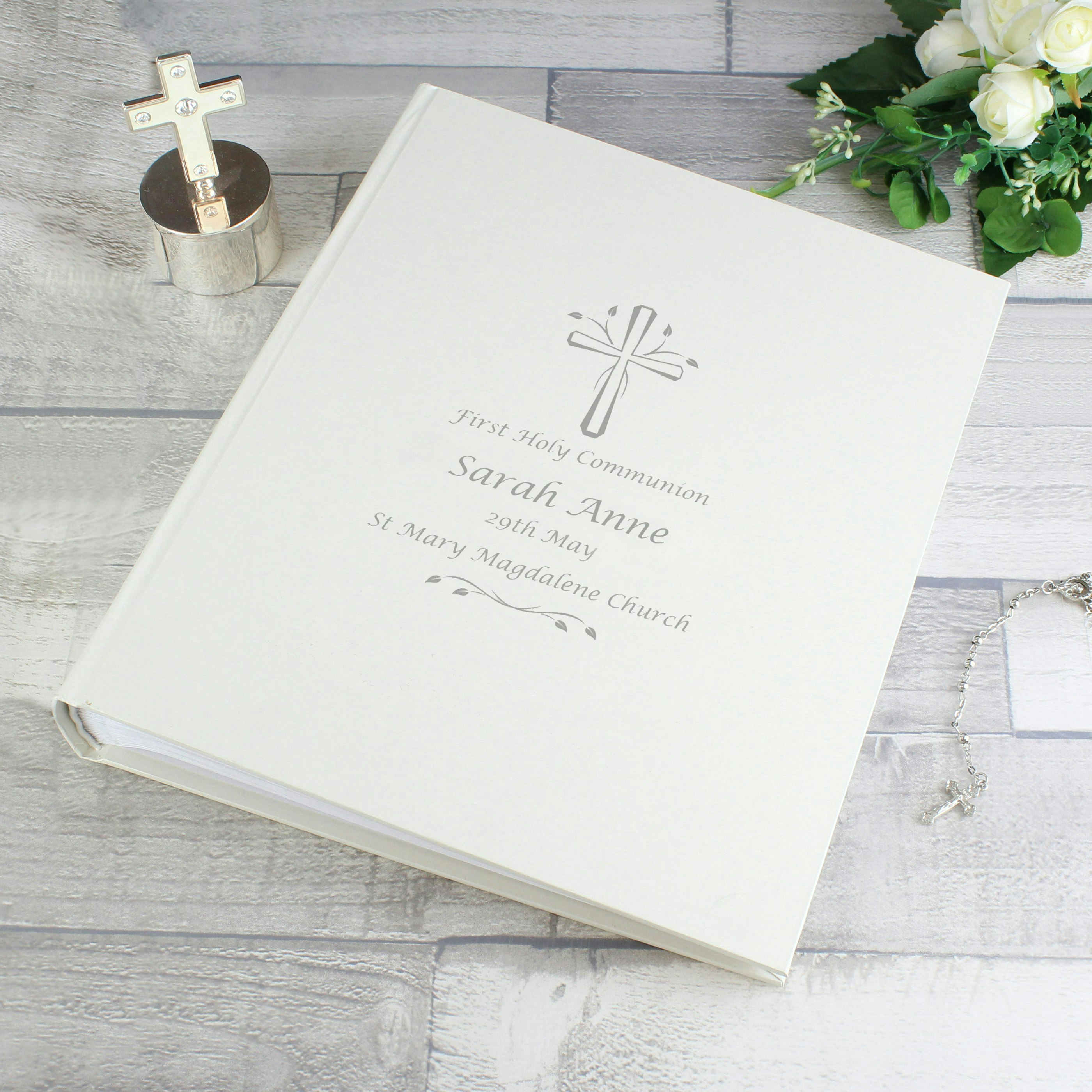 Rackhams Silver Personalised Cross Traditional Photo Album